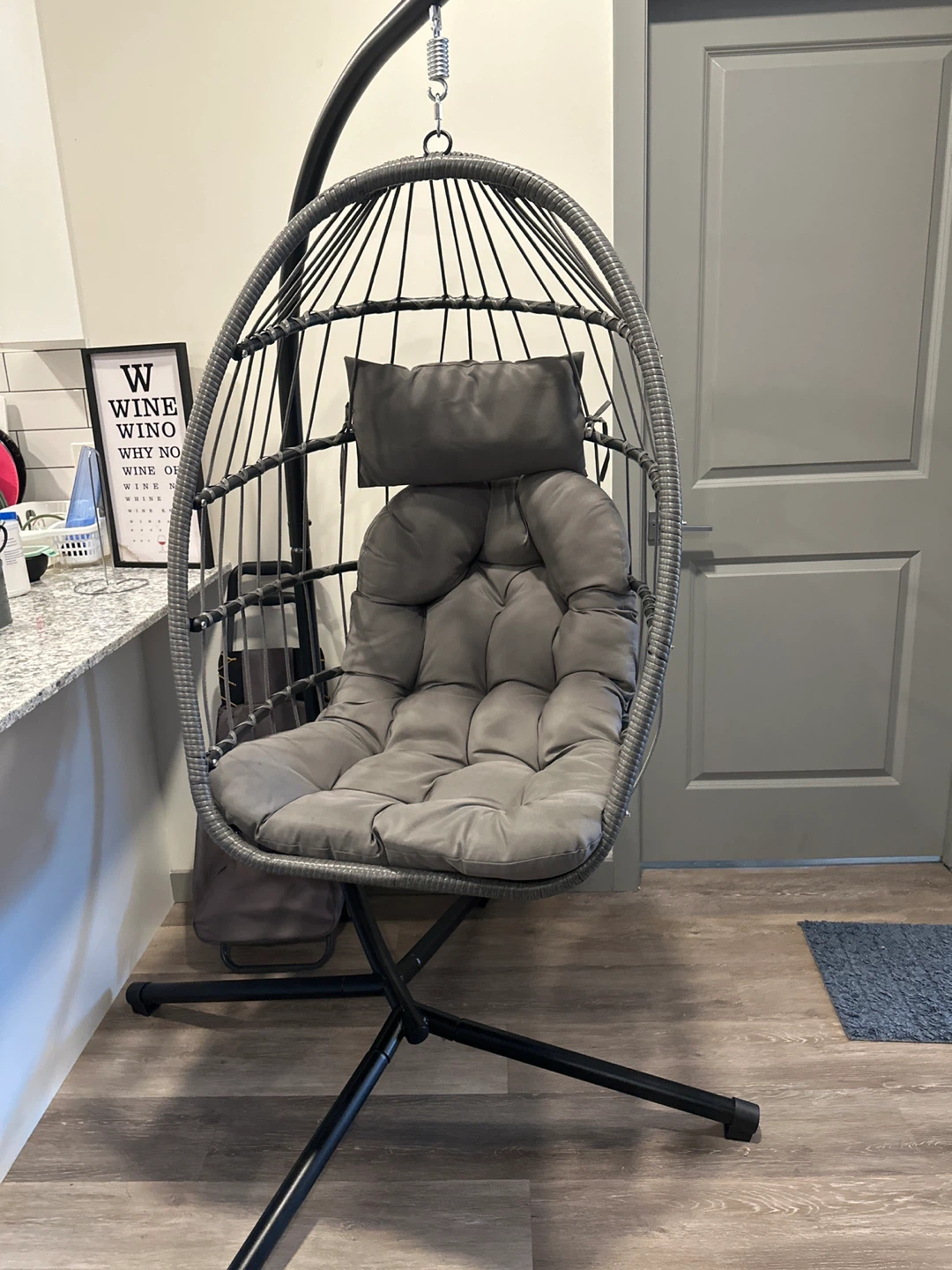 Grey Egg Chair with Stand & Cushion