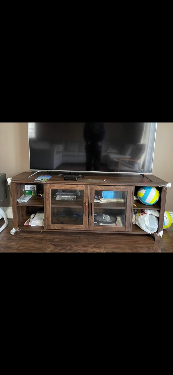 Brown TV Stand with Glass Doors