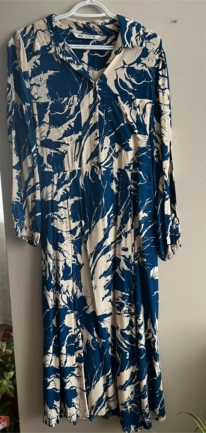Zara Blue & Beige Floral Print Dress - photo 3