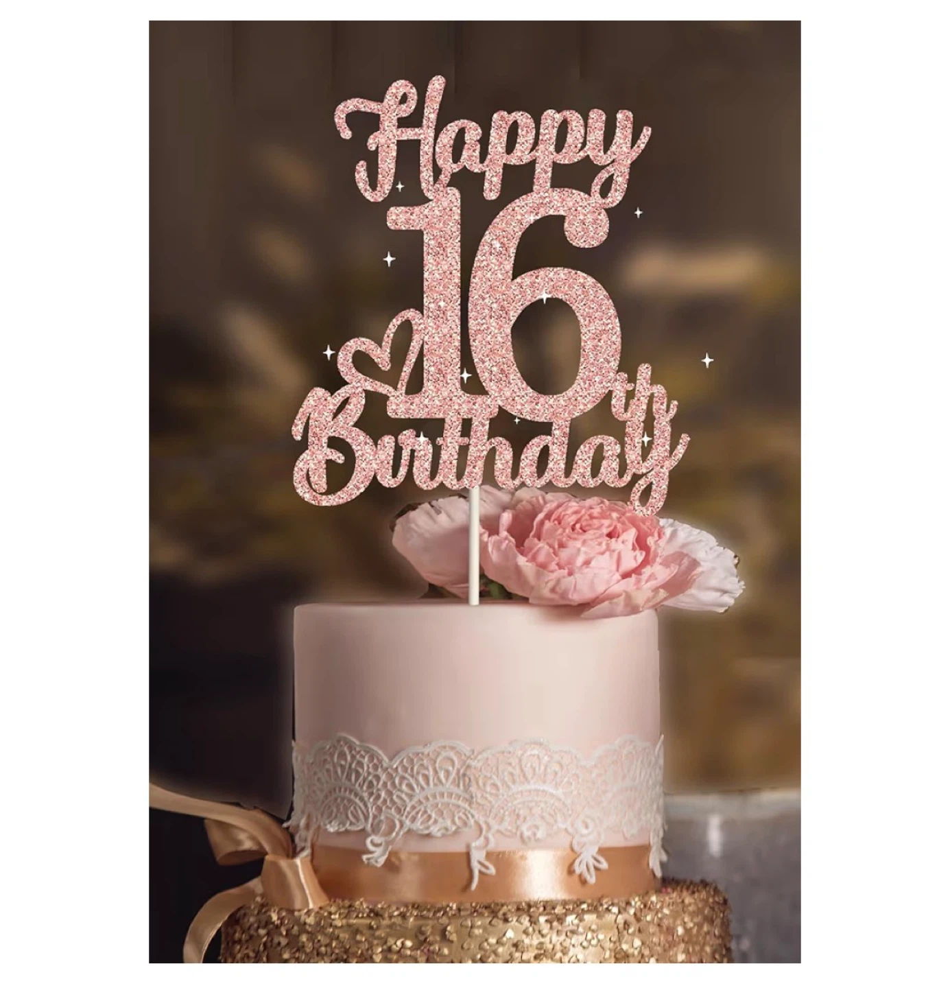 Happy 16th Birthday Cake Topper - Rose Gold