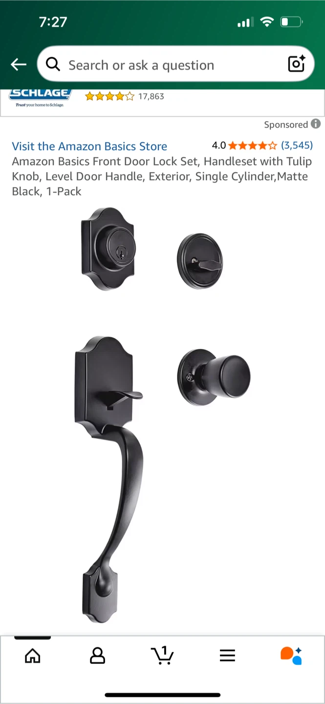 New Amazon Basics Matte Black Door Lock Set