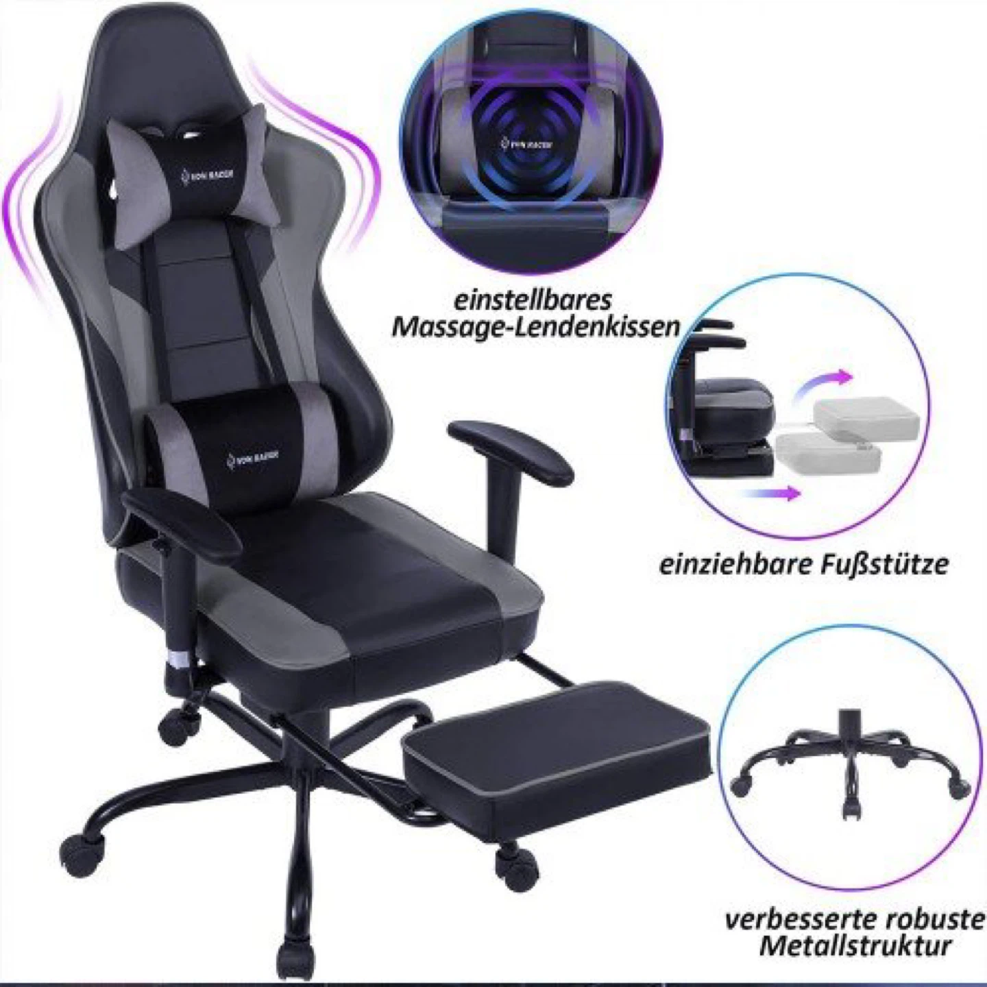 Von Racer Gaming Chair - Black & Grey - photo 2