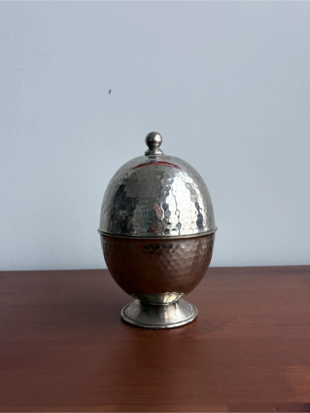 Vintage Hammered Metal Bowl with Lid