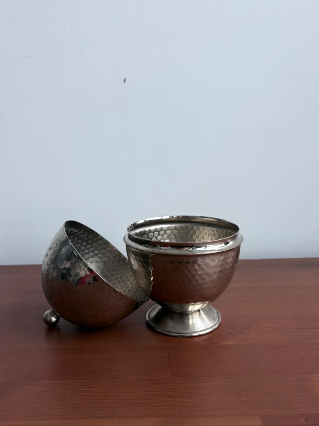 Vintage Hammered Metal Bowl with Lid - photo 2