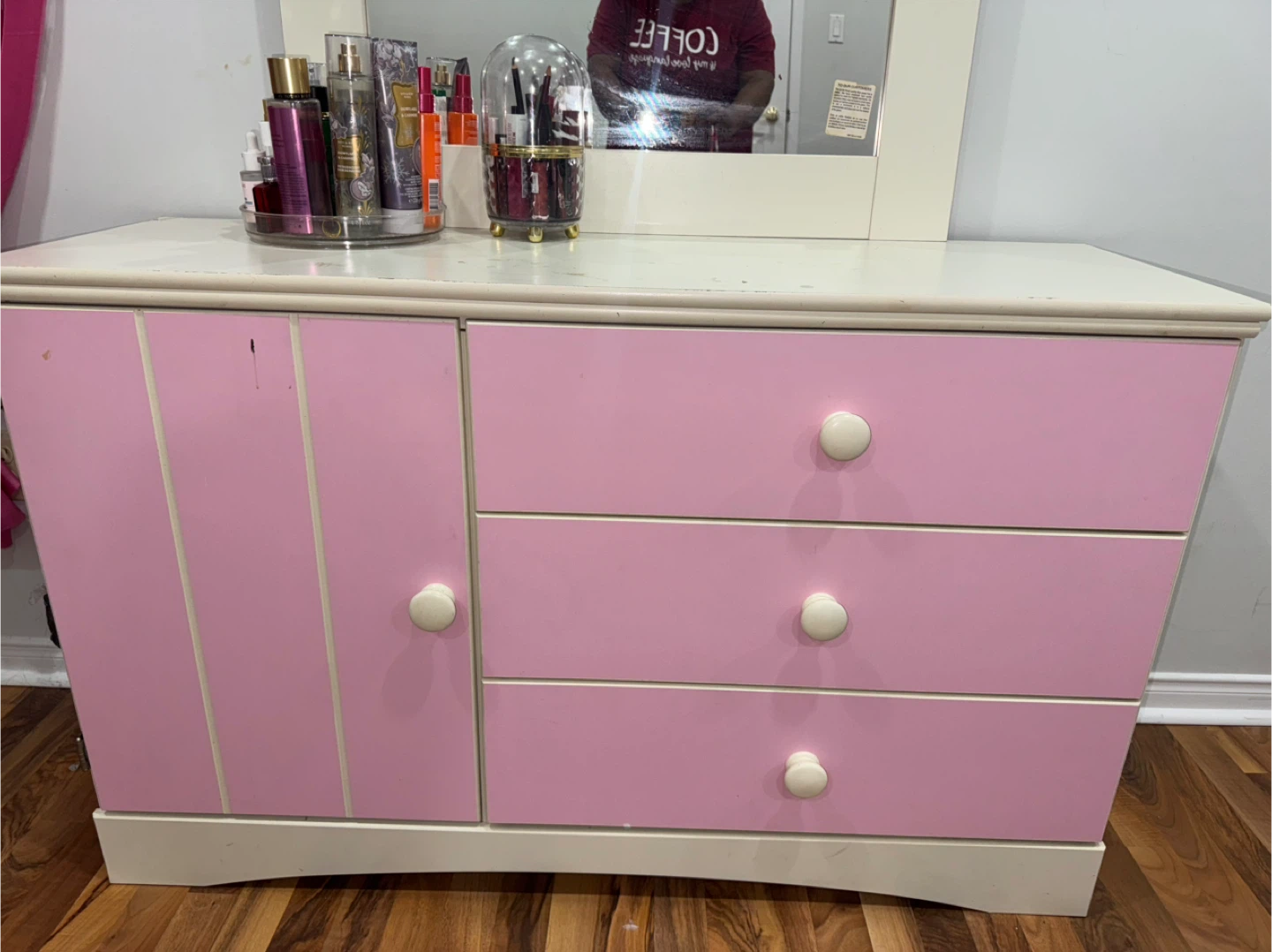 Pink & White Vanity Dresser with Mirror - photo 3