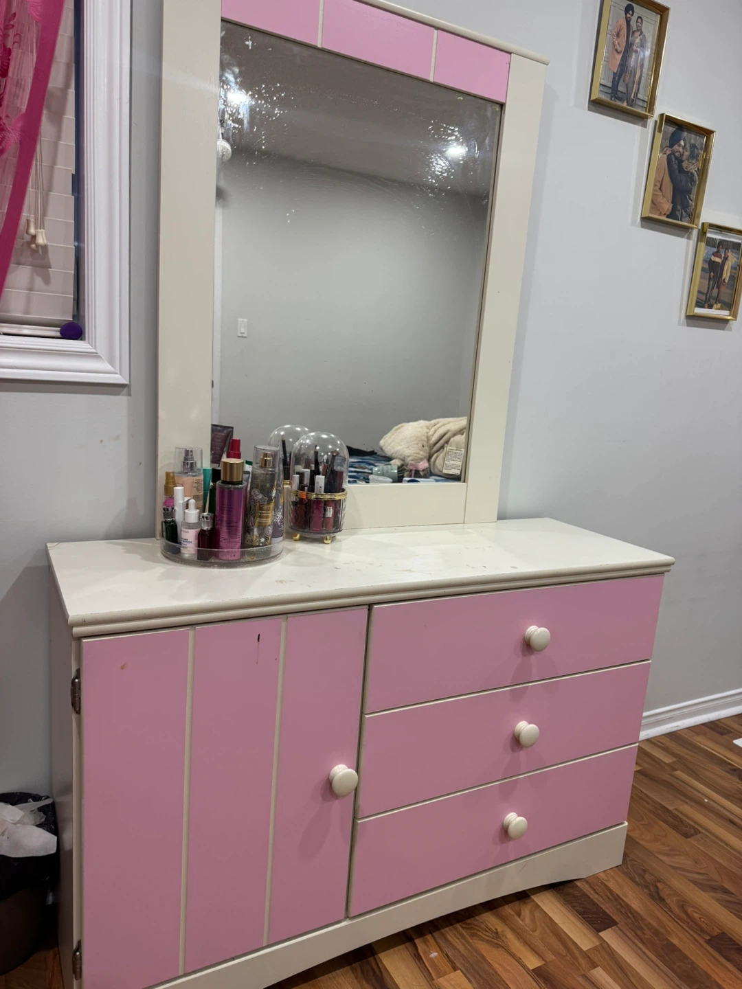 Pink & White Vanity Dresser with Mirror - photo 2