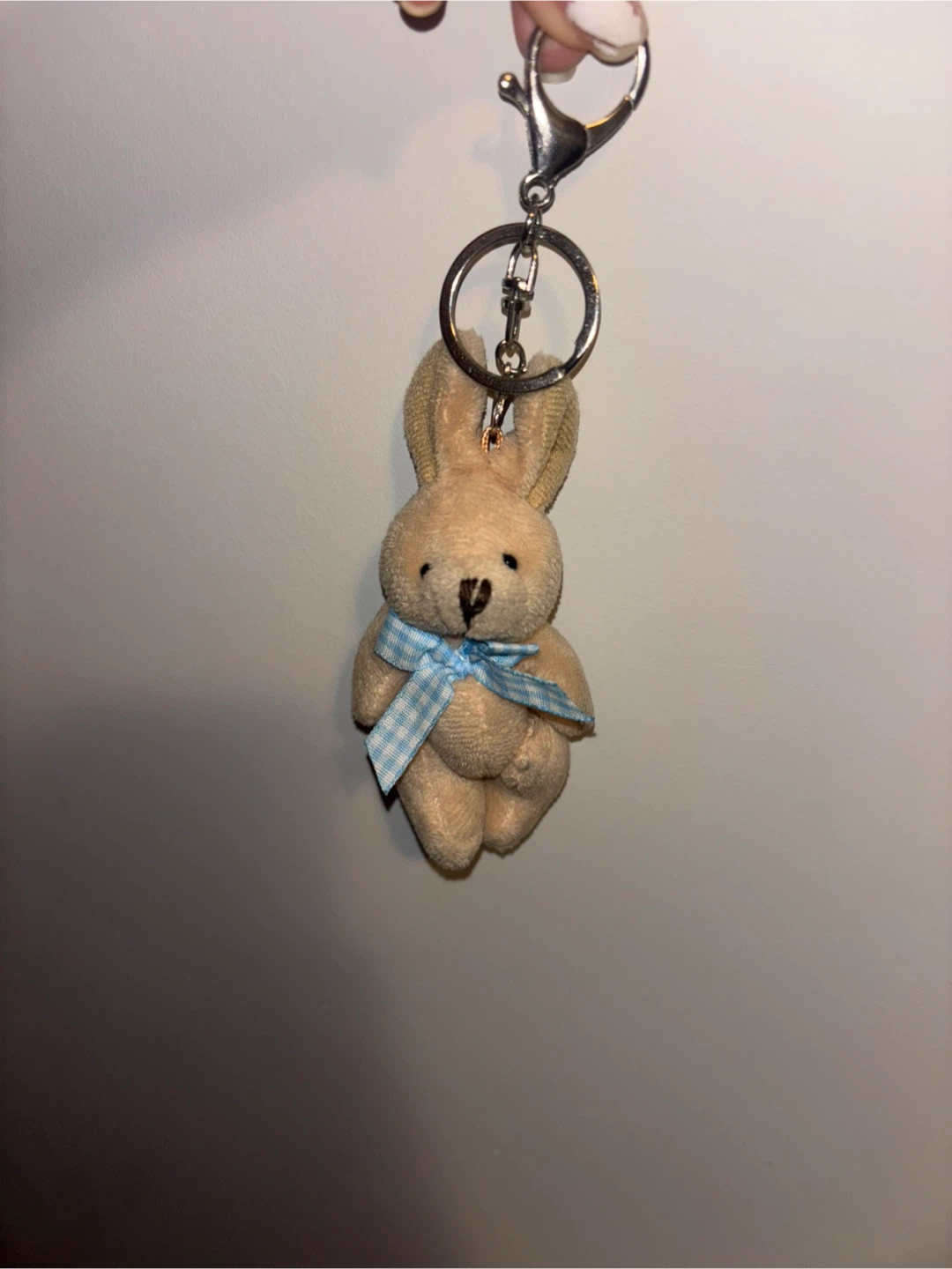 Bunny Plush Keychain with Blue Ribbon