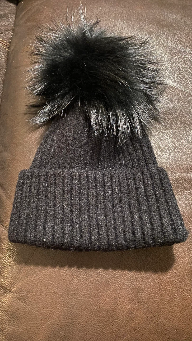 Kids Knit Beanie with Fur Pom Pom