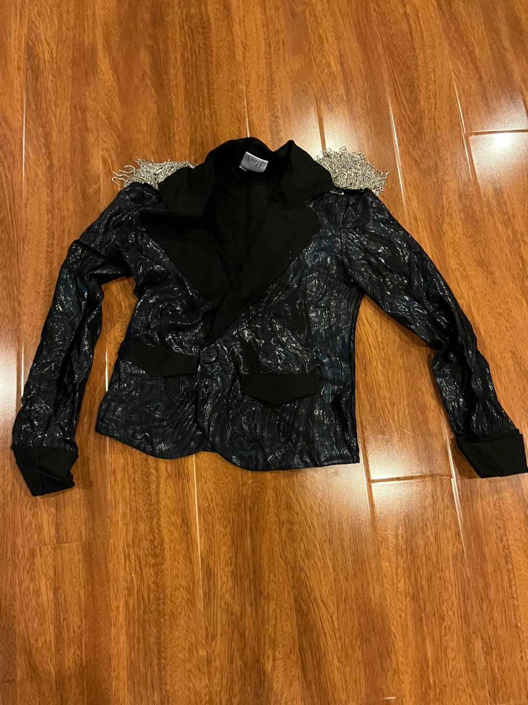 Black sparkly jacket with shoulder pads dance costume