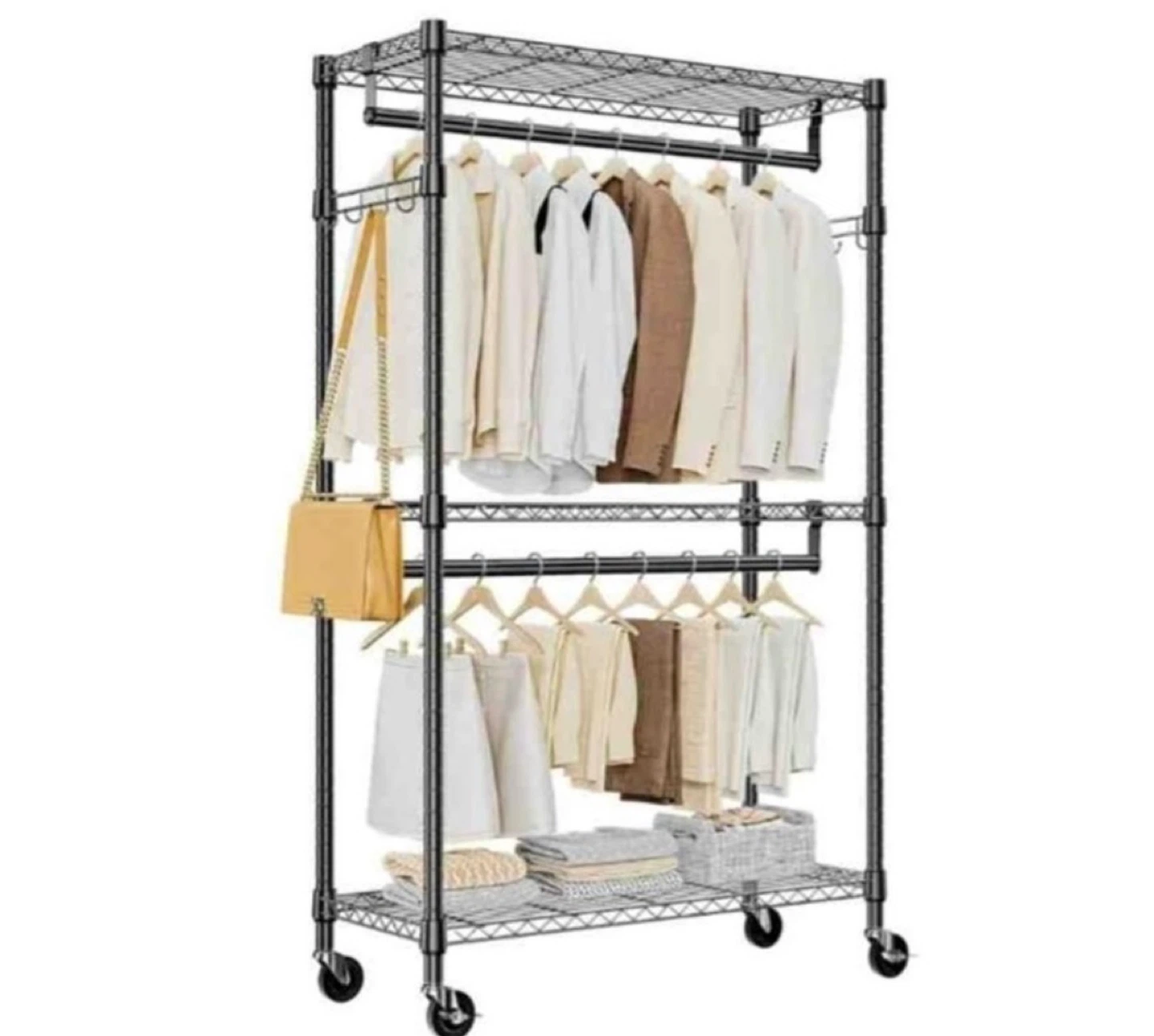 Rolling Garment Rack - Heavy Duty, 3-Tier, Black