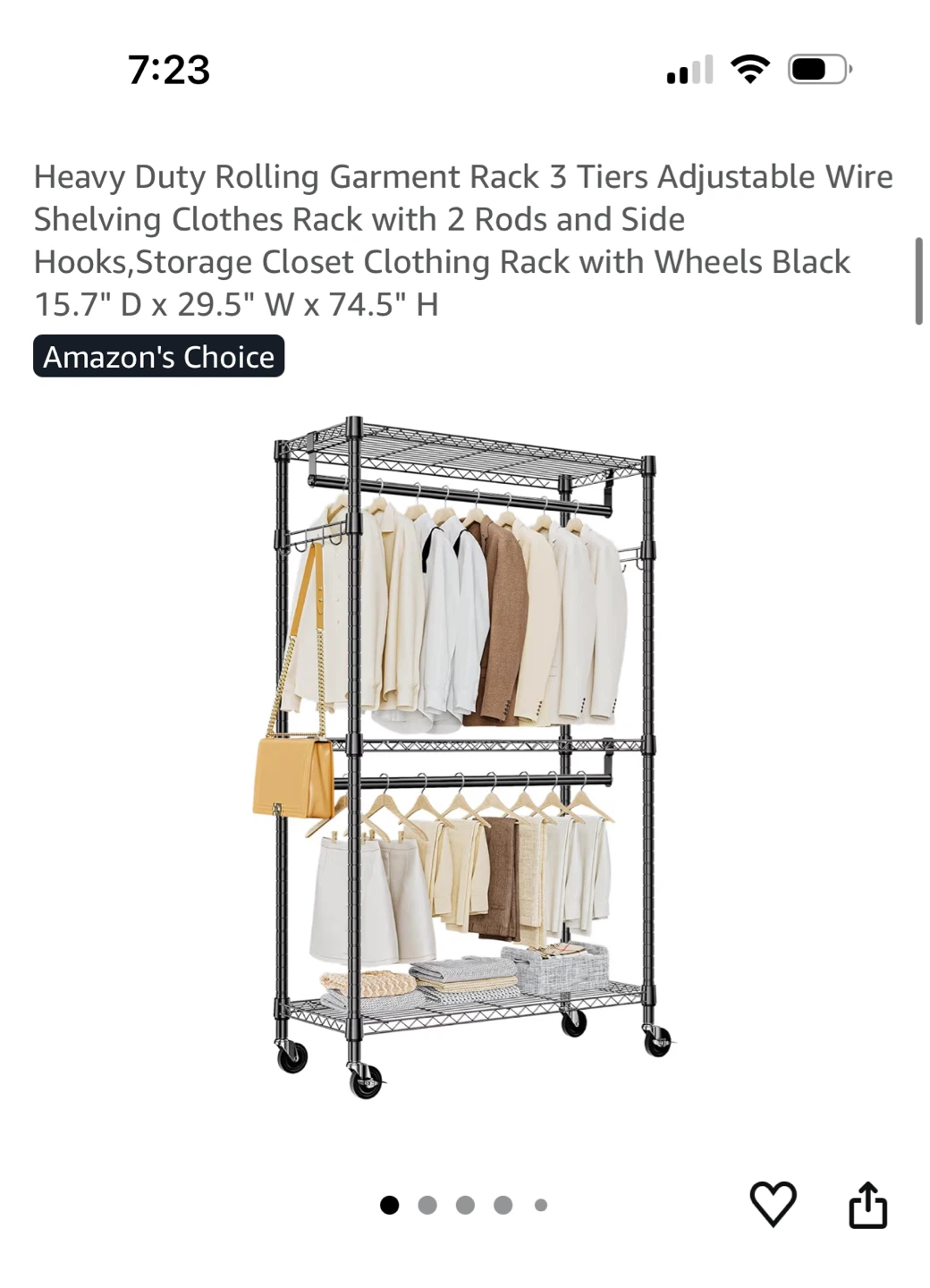 Rolling Garment Rack - Heavy Duty, 3-Tier, Black - photo 2