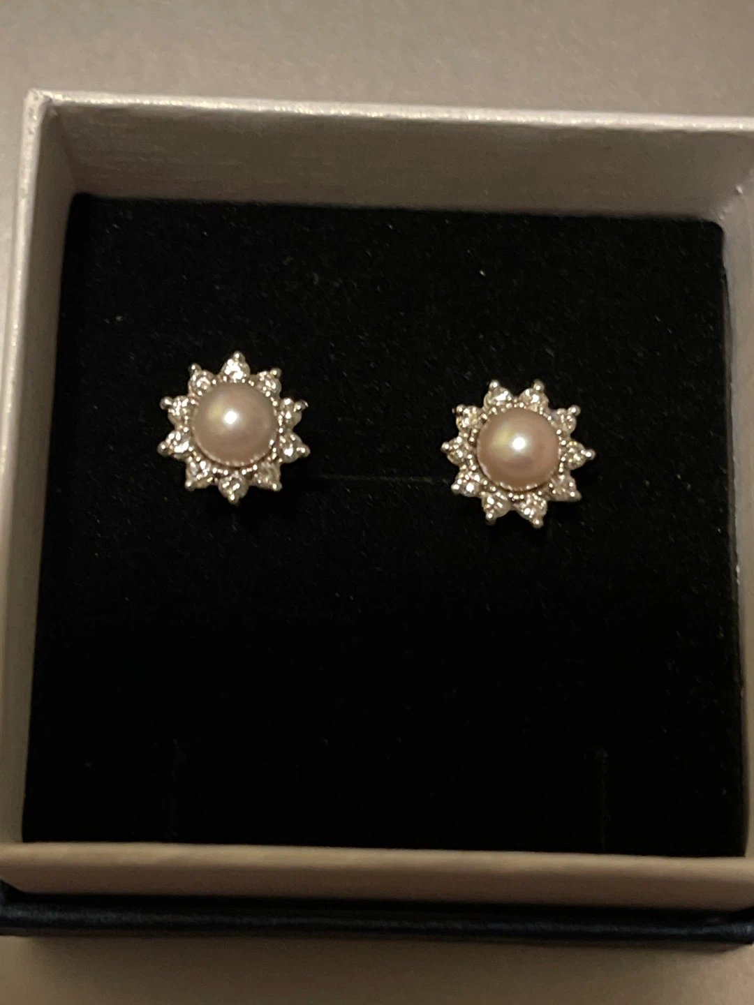Sterling Silver 925 Pearl Stud Earrings with Box