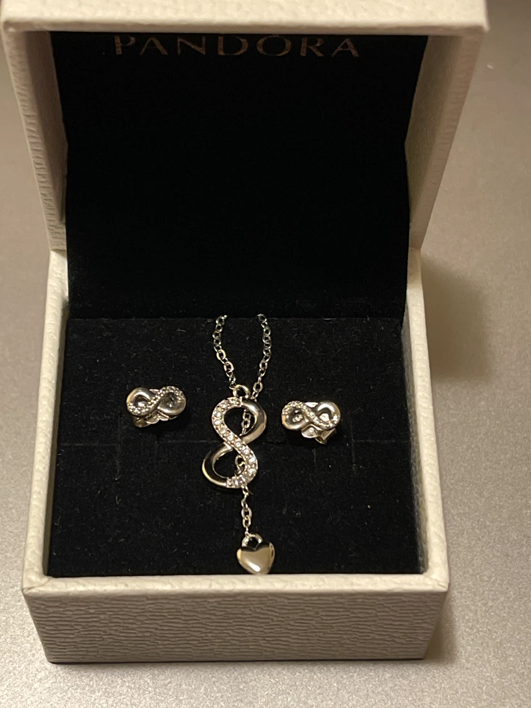 Pandora Infinity Heart Necklace & Earrings Set