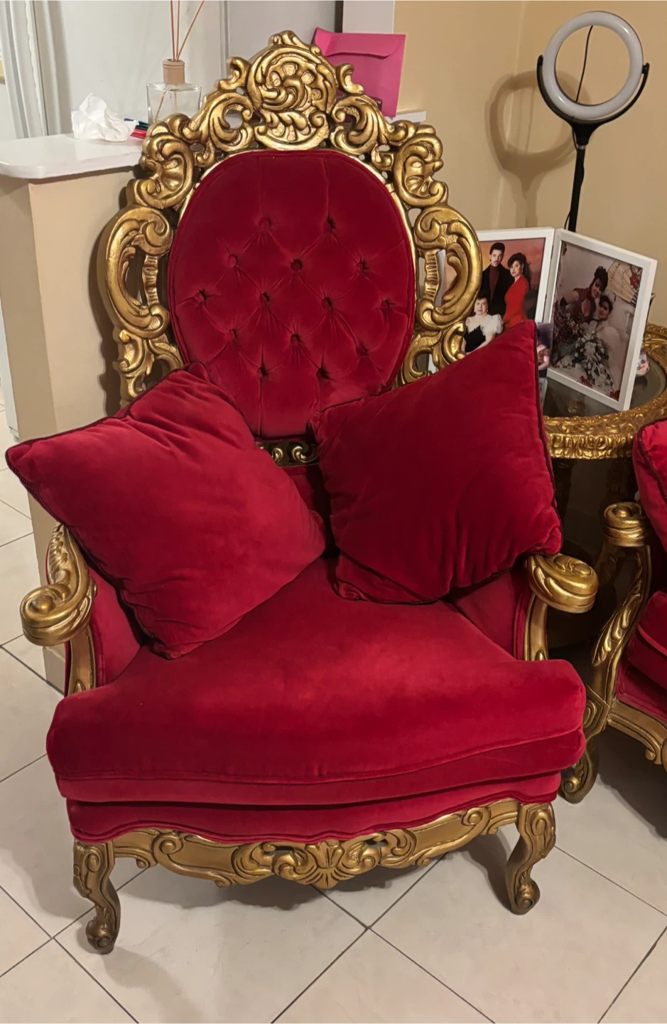 Red Velvet & Gold Accent Furniture Set - photo 2