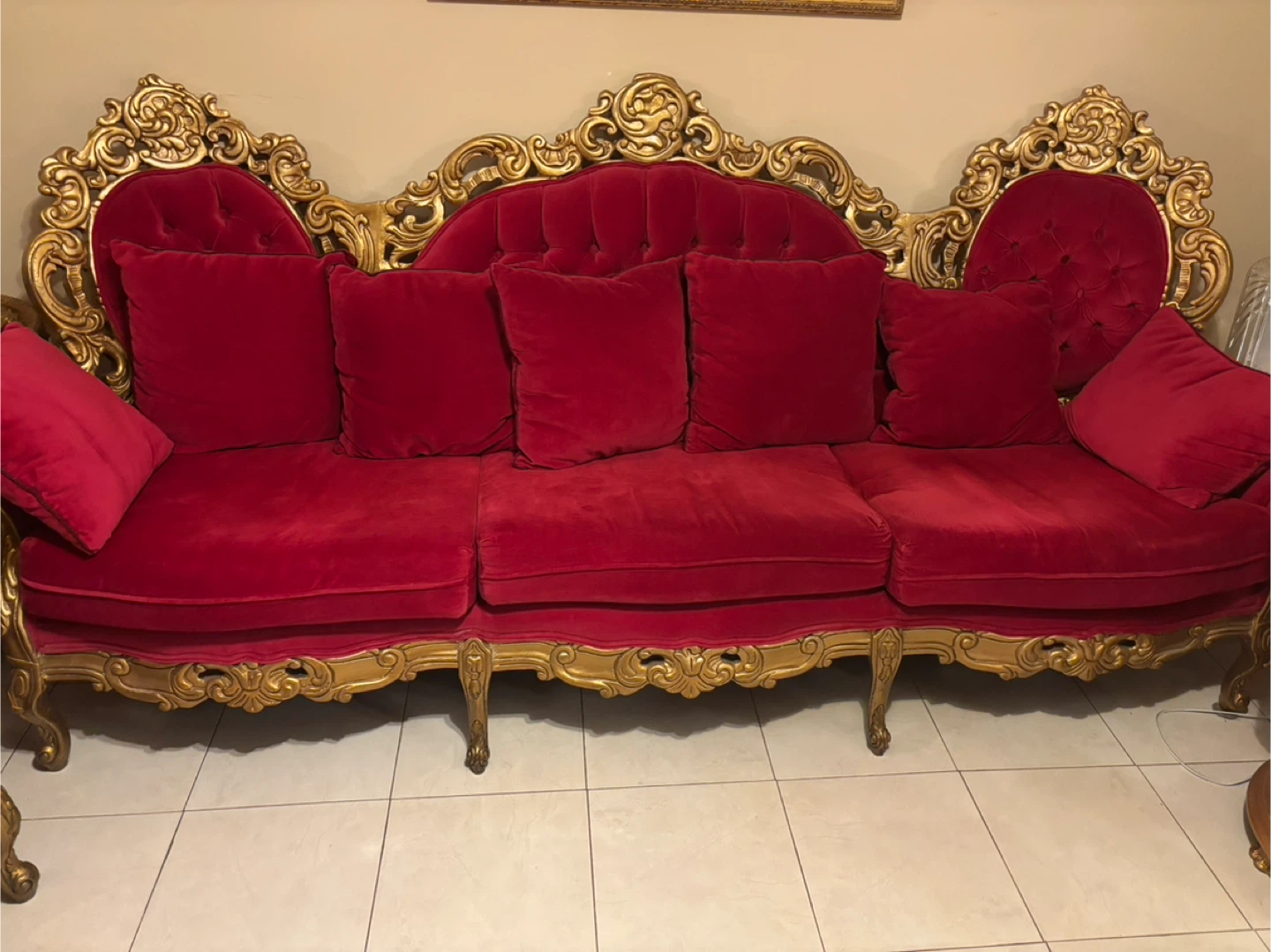 Red Velvet & Gold Accent Furniture Set