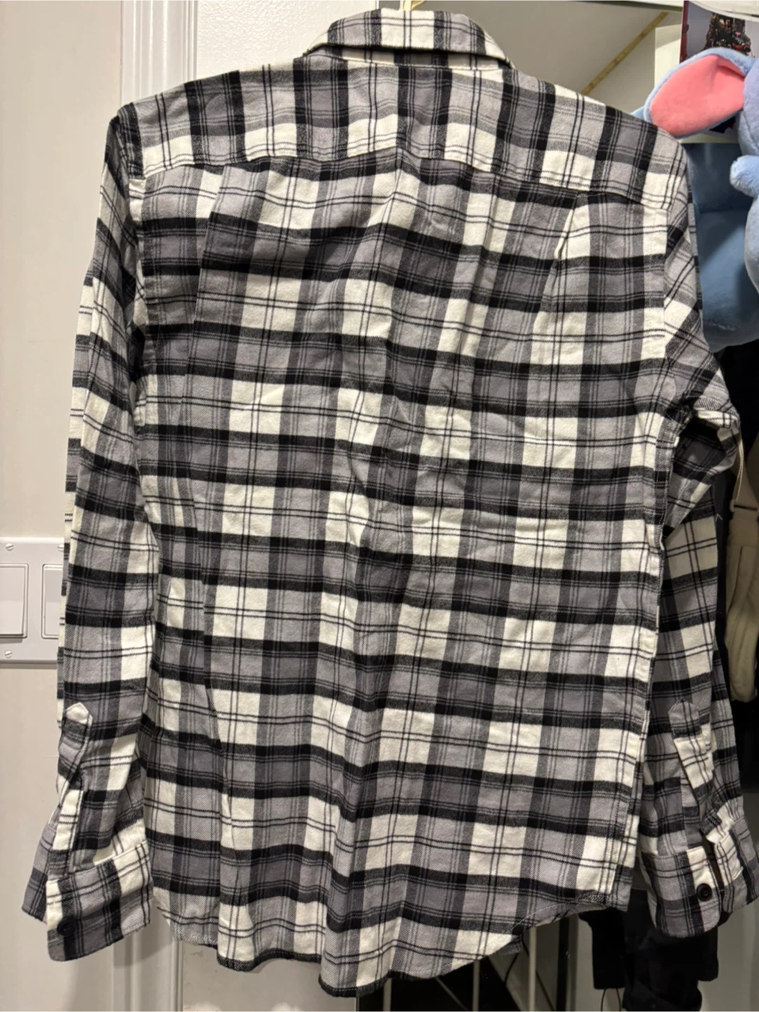 Uniqlo Flannel Shirt - Black & White Plaid, Size M