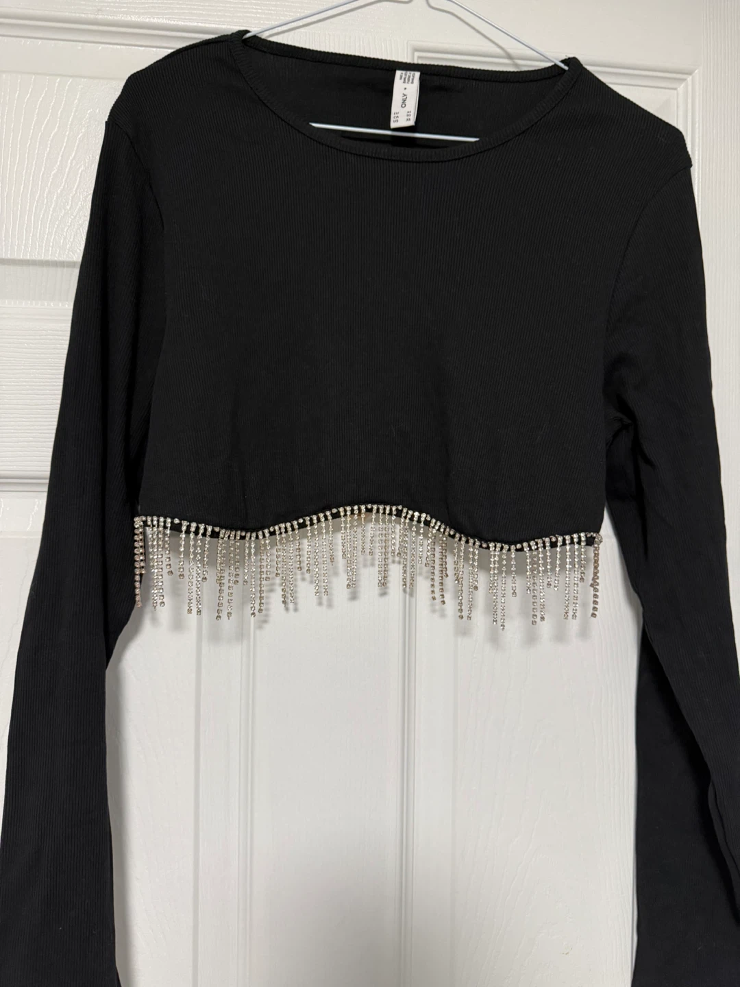 ONLY Black Long Sleeve Rhinestone Top