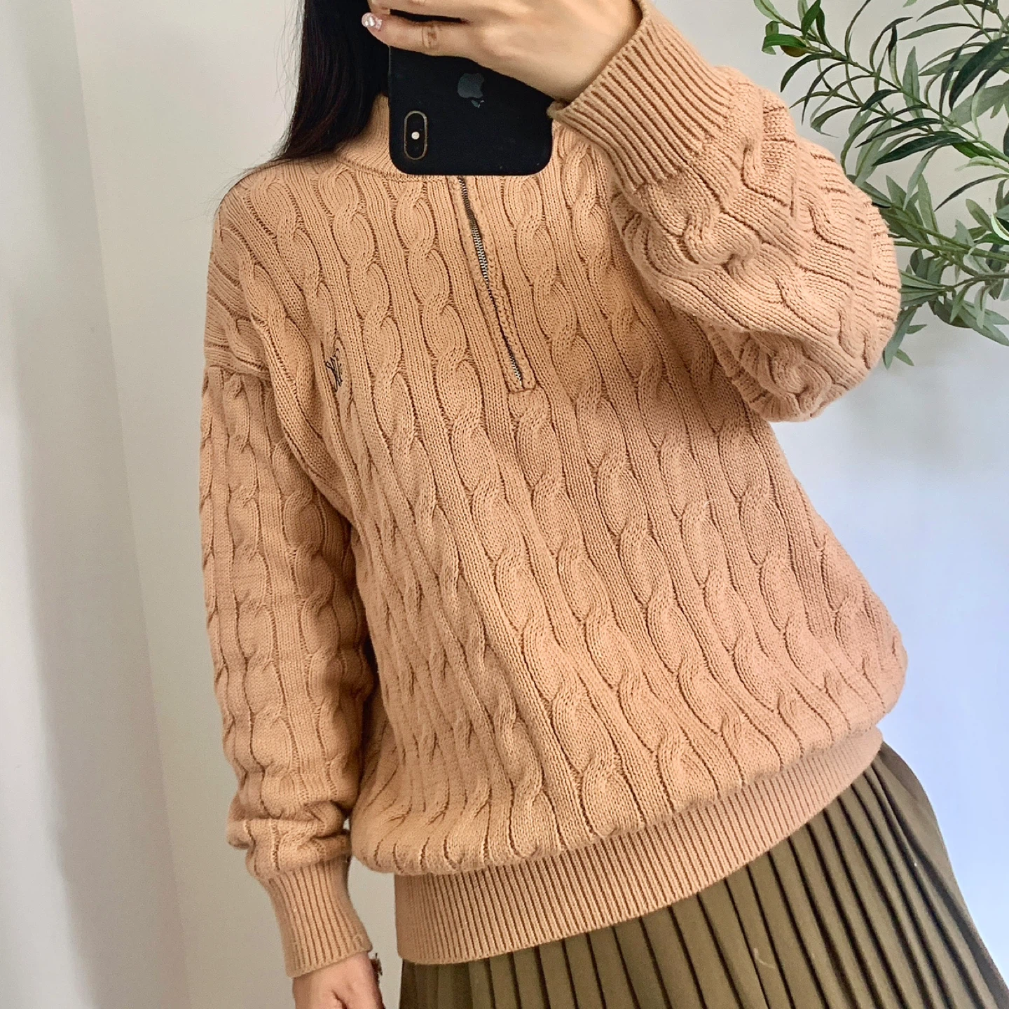 New Beige Cable Knit Quarter-Zip Sweater - photo 2