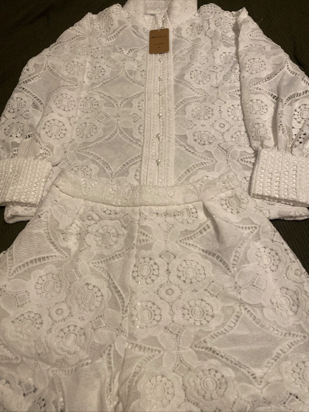 UlCoco White Lace Two-Piece Set - Size M