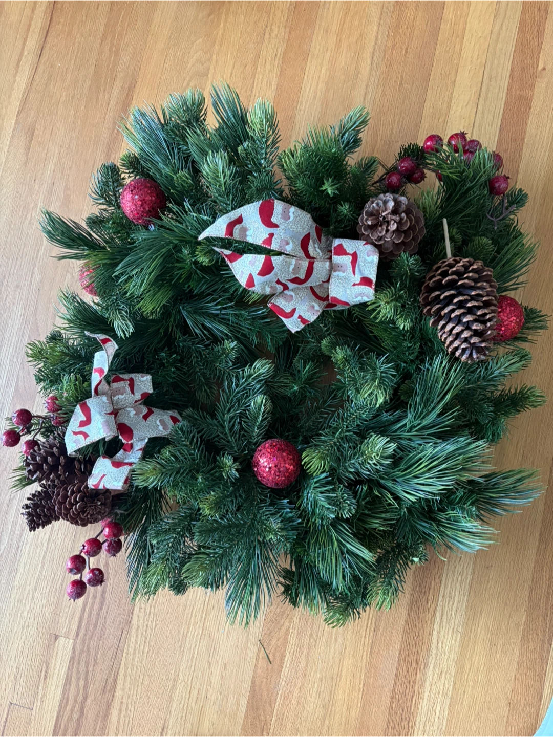 Christmas Wreath with Pine Cones & Red Ornaments - photo 2