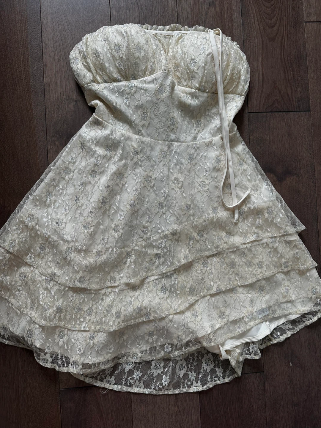 New Fashion Nova Ivory Lace Mini Dress - Size M