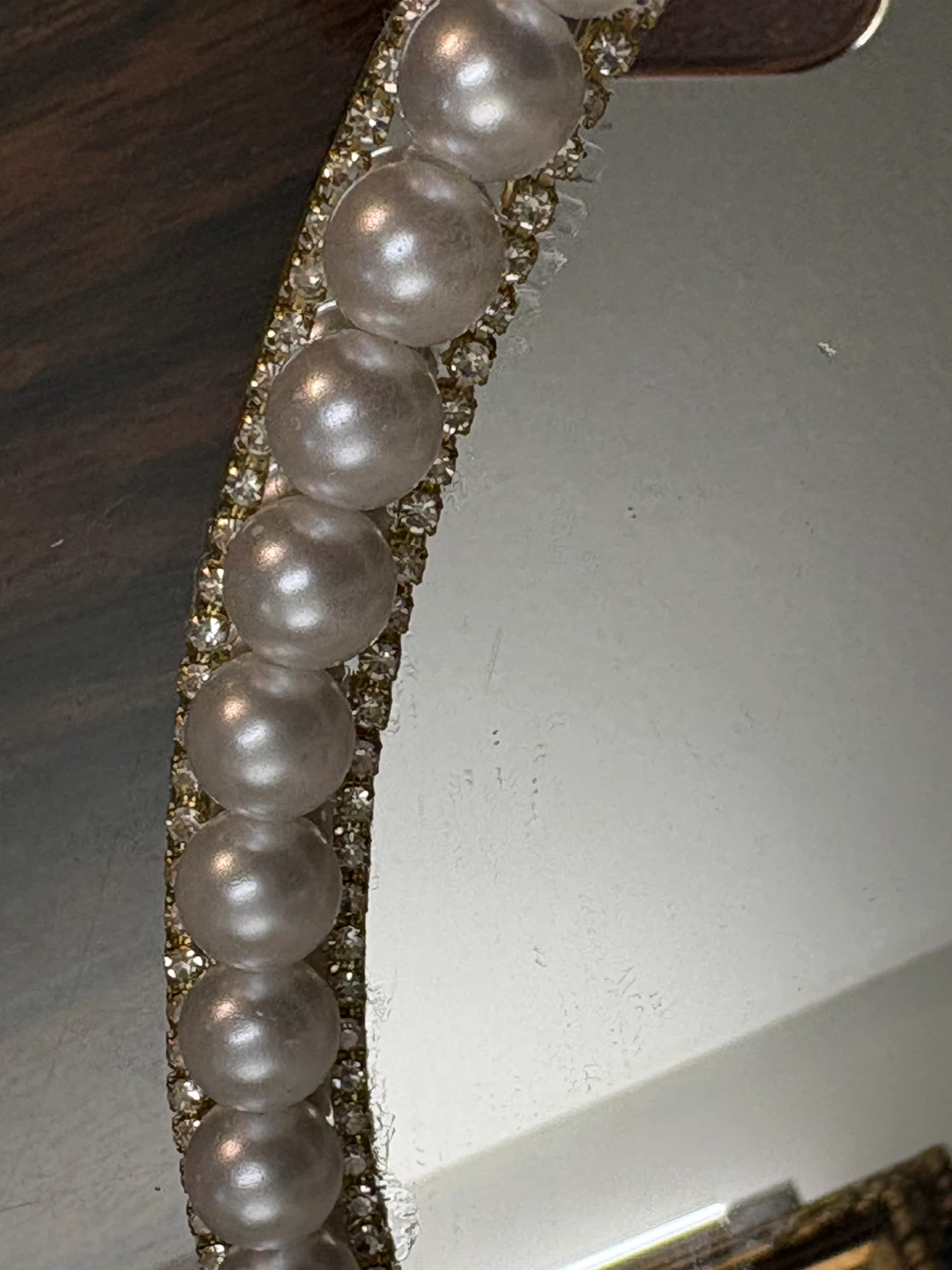 Round Mirror Tray with Faux Pearls & gold rhinestone Border - photo 4