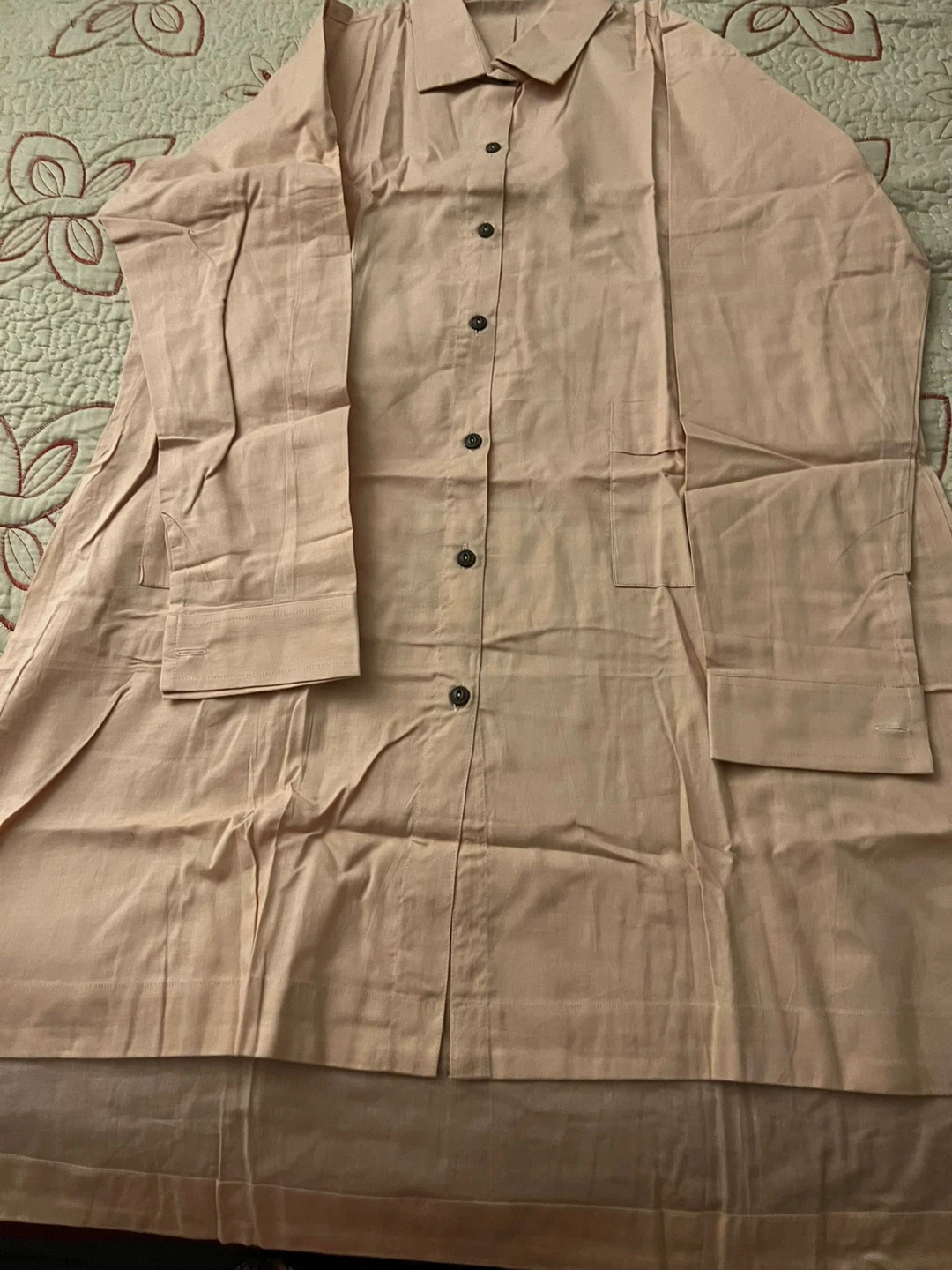 Beige Button-Up Long Sleeve Shirt