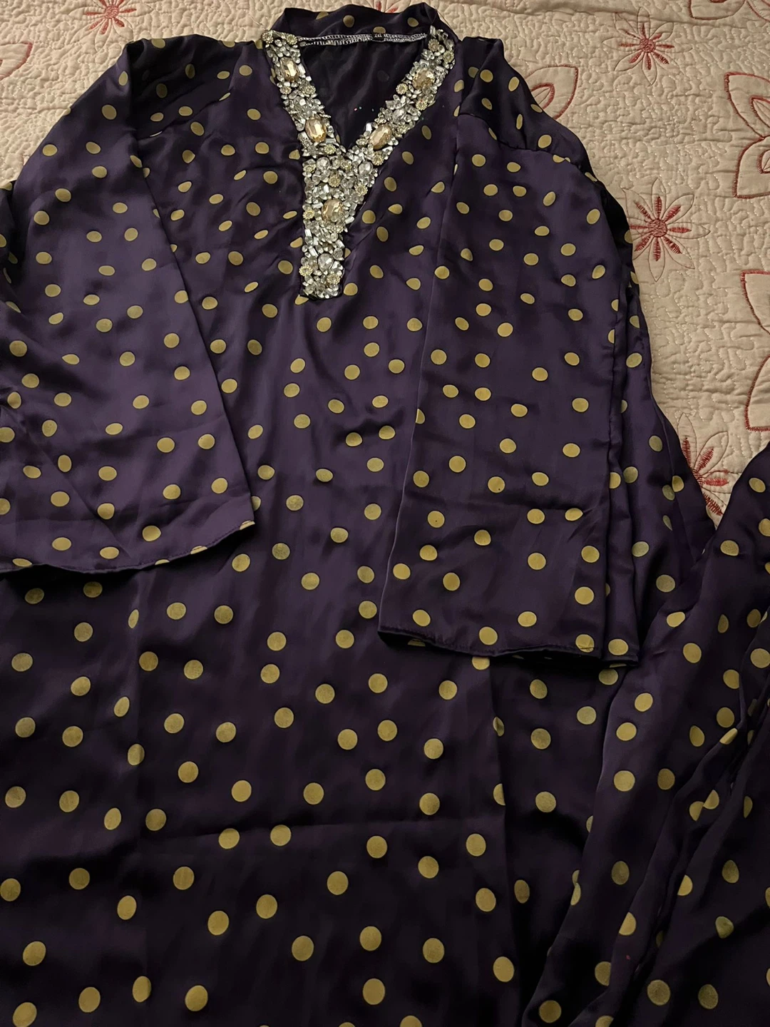 Purple & Gold Polka Dot Embellished Dress
