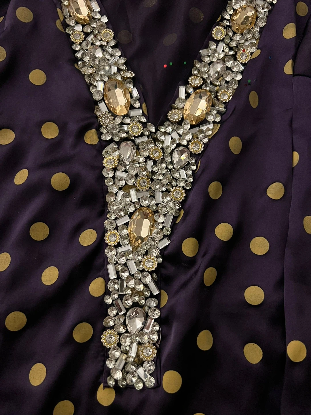 Purple & Gold Polka Dot Embellished Dress - photo 3