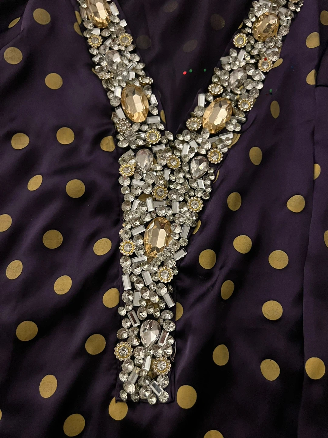 Purple & Gold Polka Dot Embellished Dress - photo 2