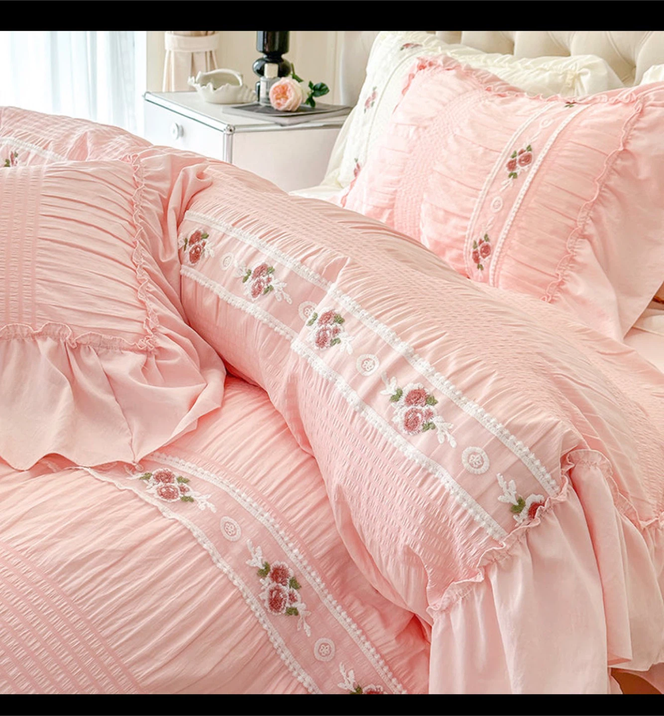 Pink Floral Bedding Set - Queen Size 4PC SET Fitted Bed Sheet - photo 2