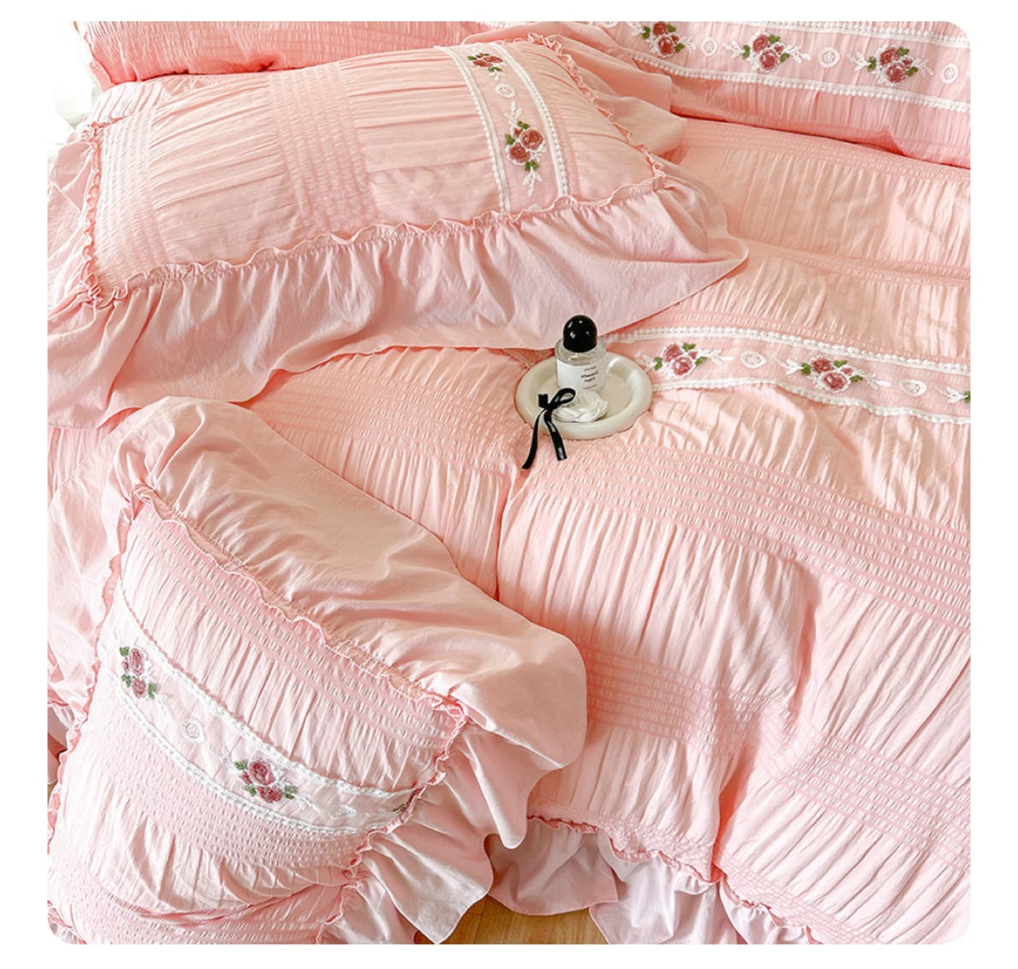 Pink Floral Bedding Set - Queen Size 4PC SET Fitted Bed Sheet - photo 5