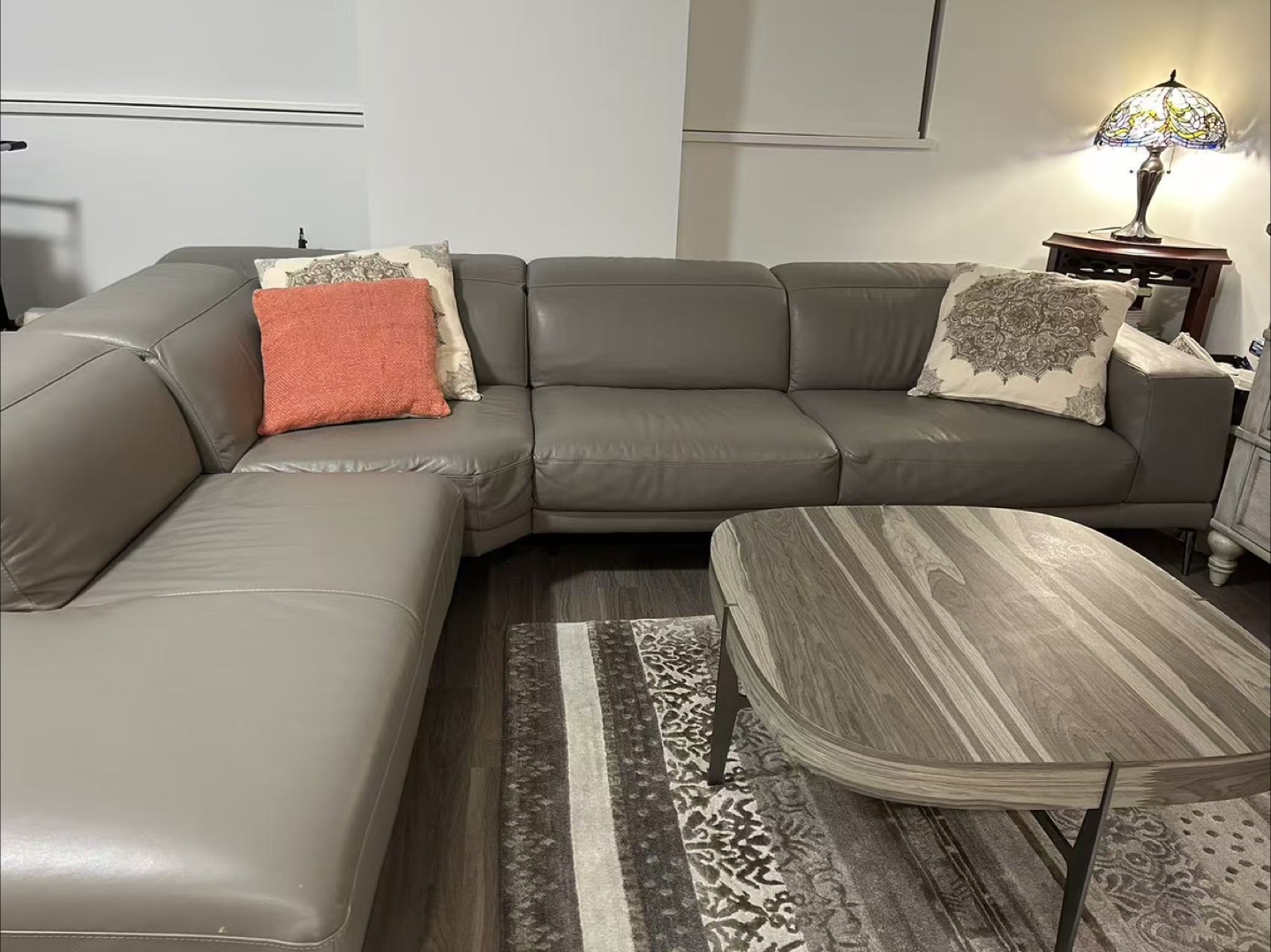 Grey Leather Sectional Sofa - photo 2