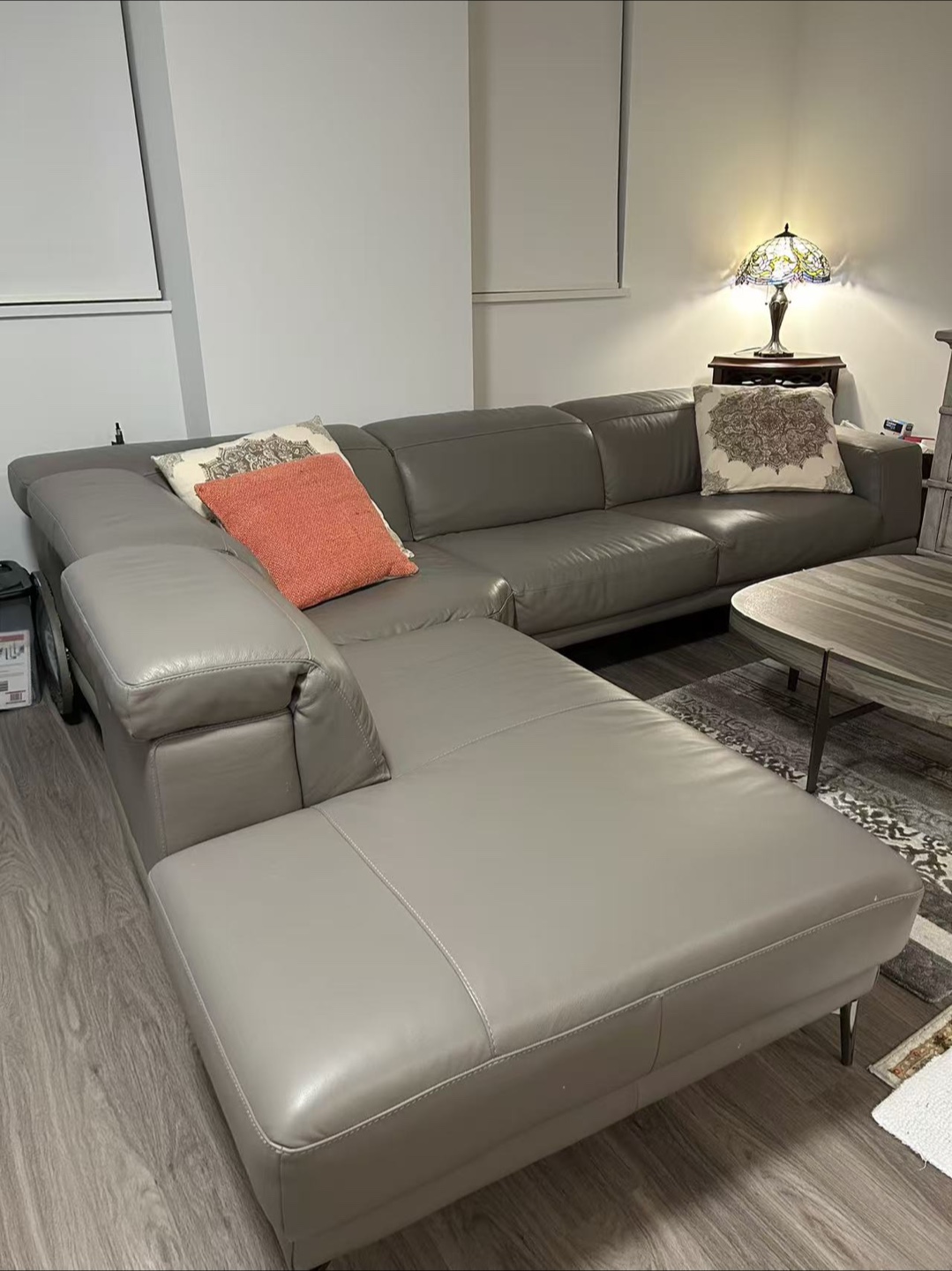 Grey Leather Sectional Sofa