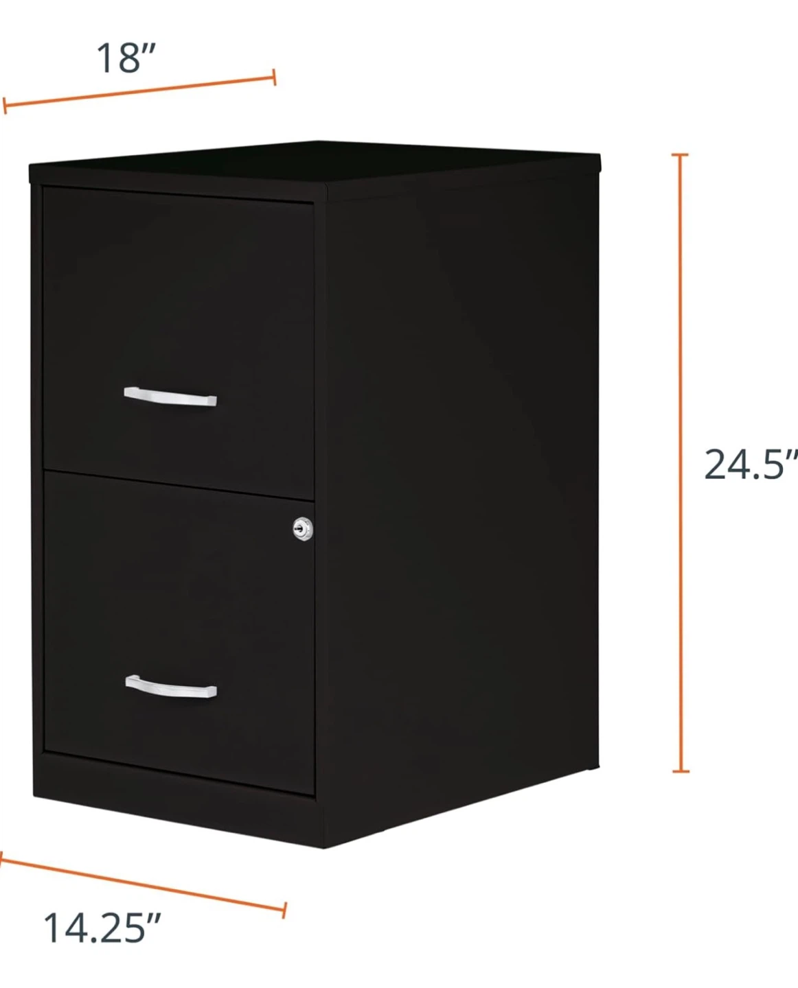 Black 2-Drawer Filing Cabinet - 18" x 14.25" x 24.5" - photo 3