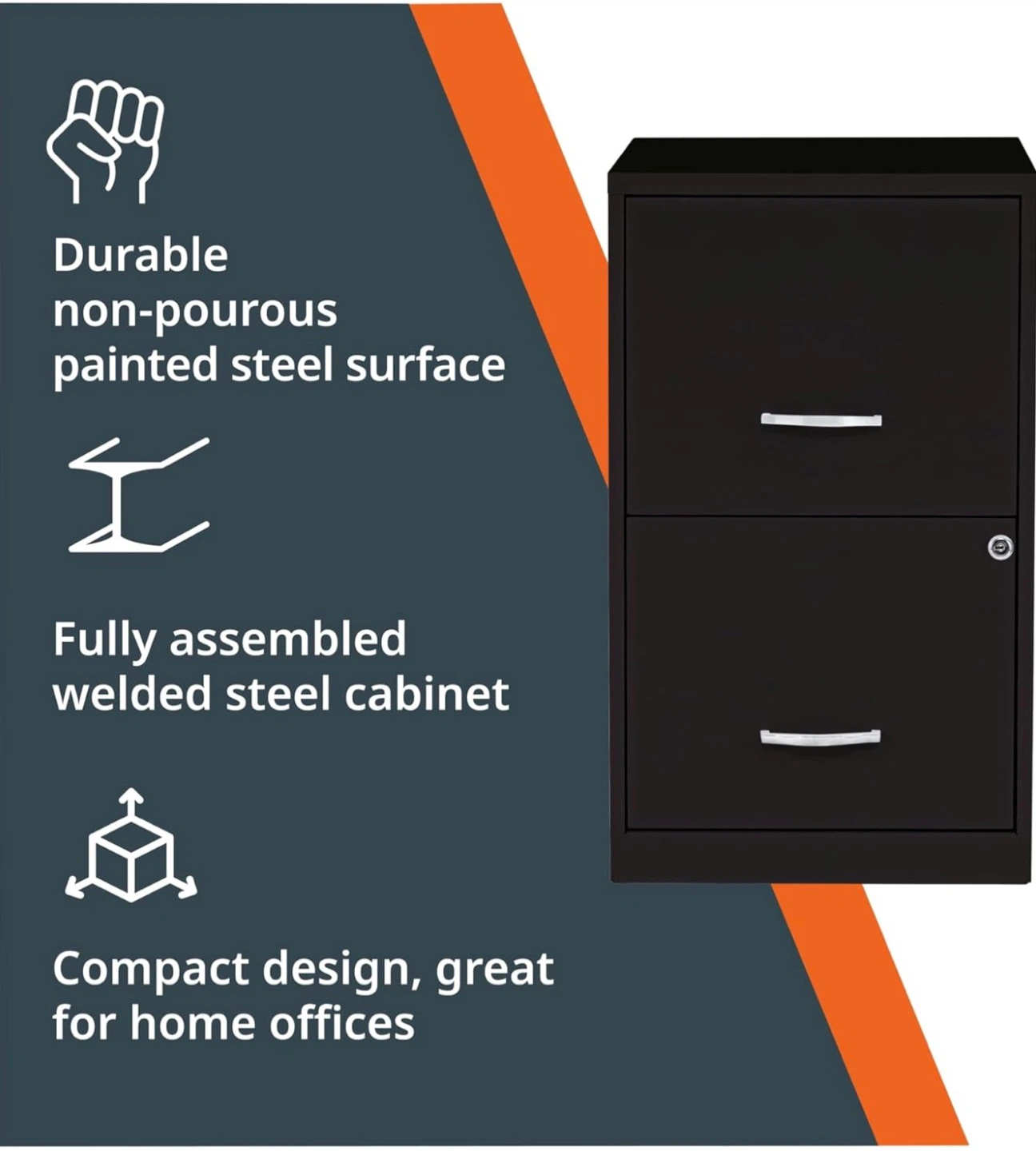 Black 2-Drawer Filing Cabinet - 18" x 14.25" x 24.5" - photo 4