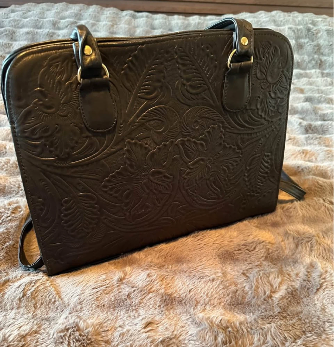 Black Leather Embossed Purse Crossbody - photo 2