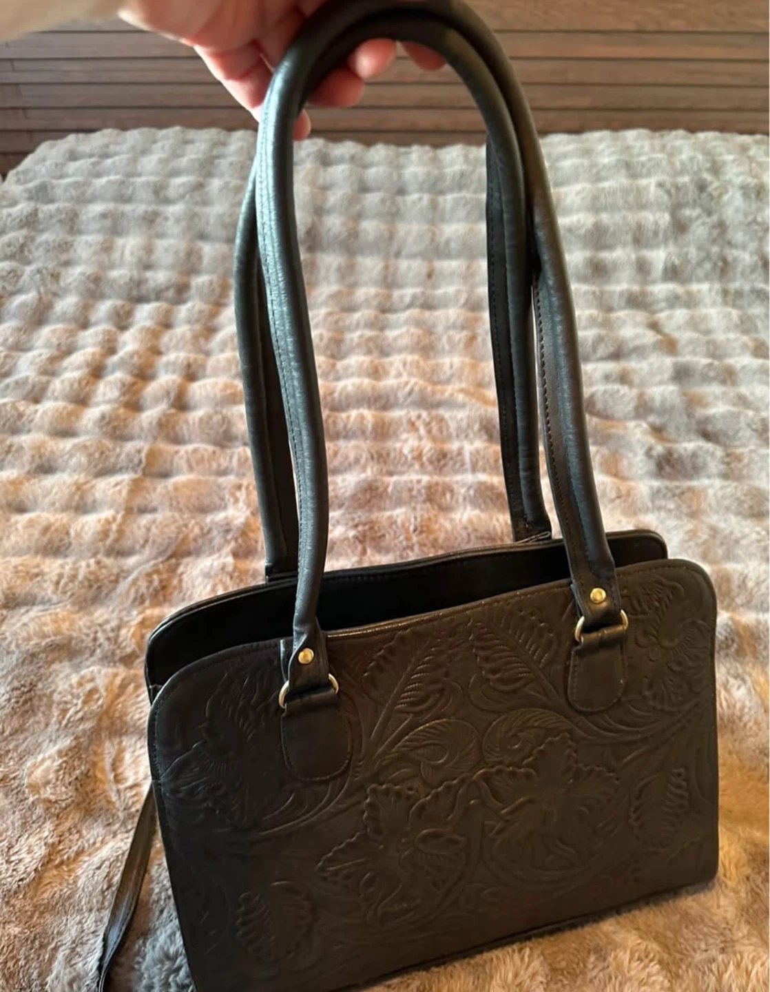 Black Leather Embossed Purse Crossbody - photo 5