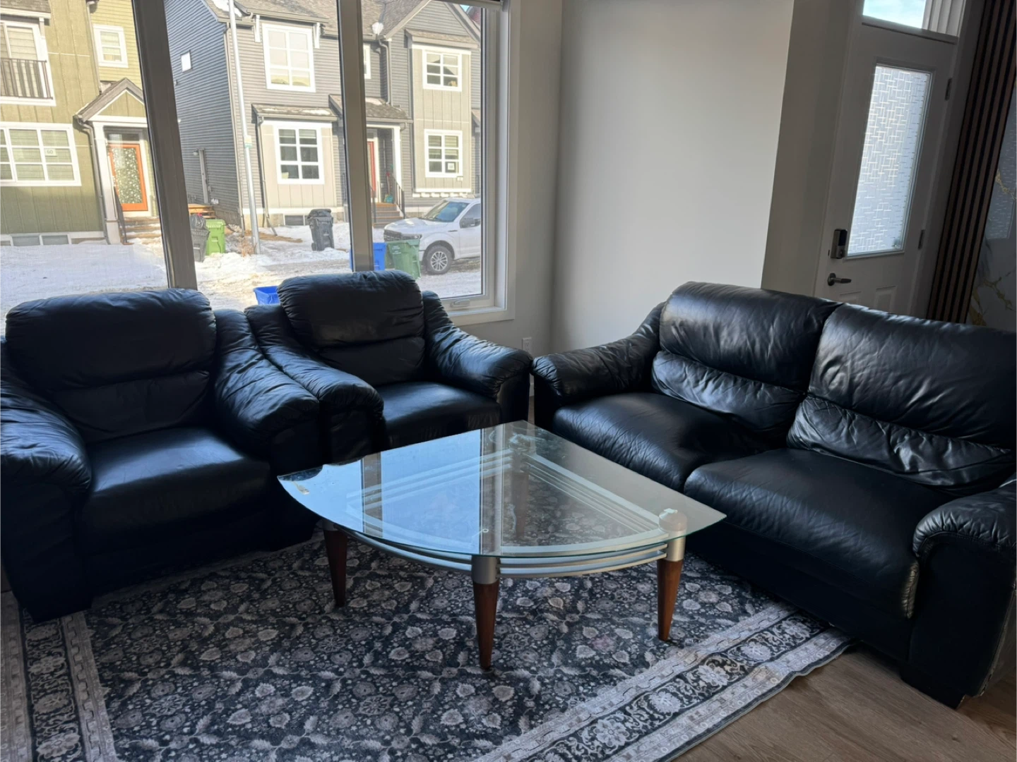 Black Leather Sofa Set