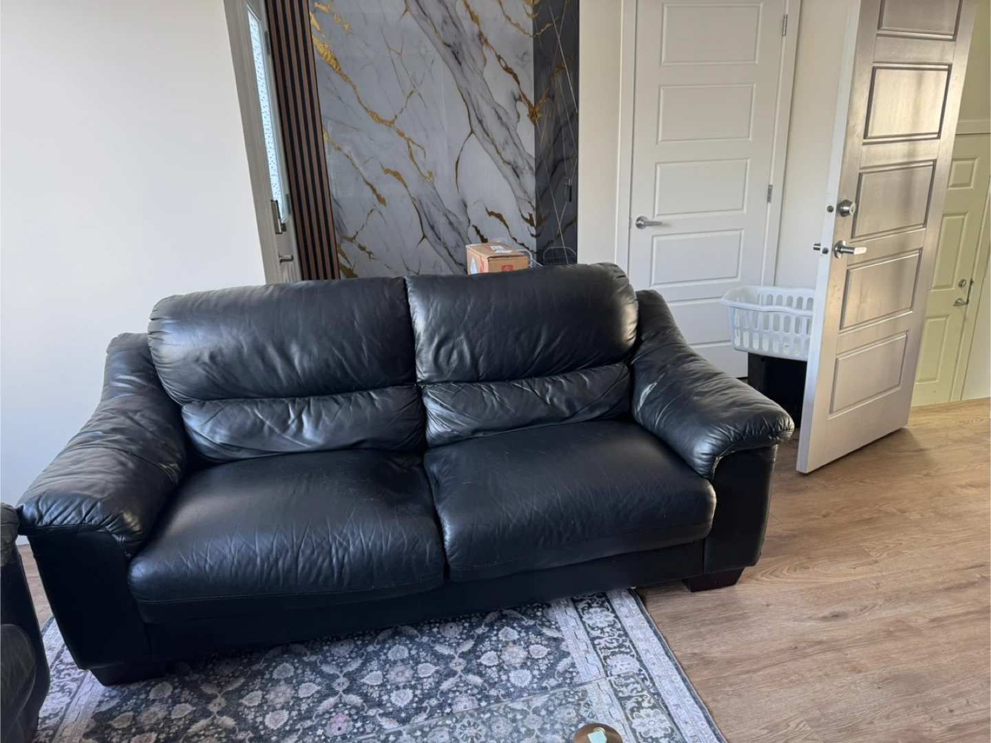 Black Leather Sofa Set - photo 2