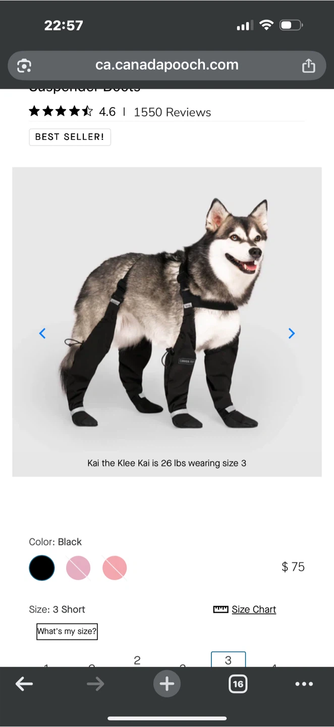 Canada Pooch Suspender Boots - Size 3 Short