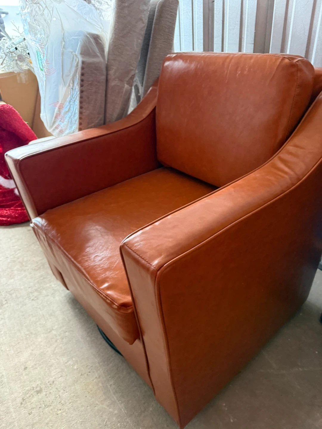 Brown Leather Swivel Accent Chair - photo 3