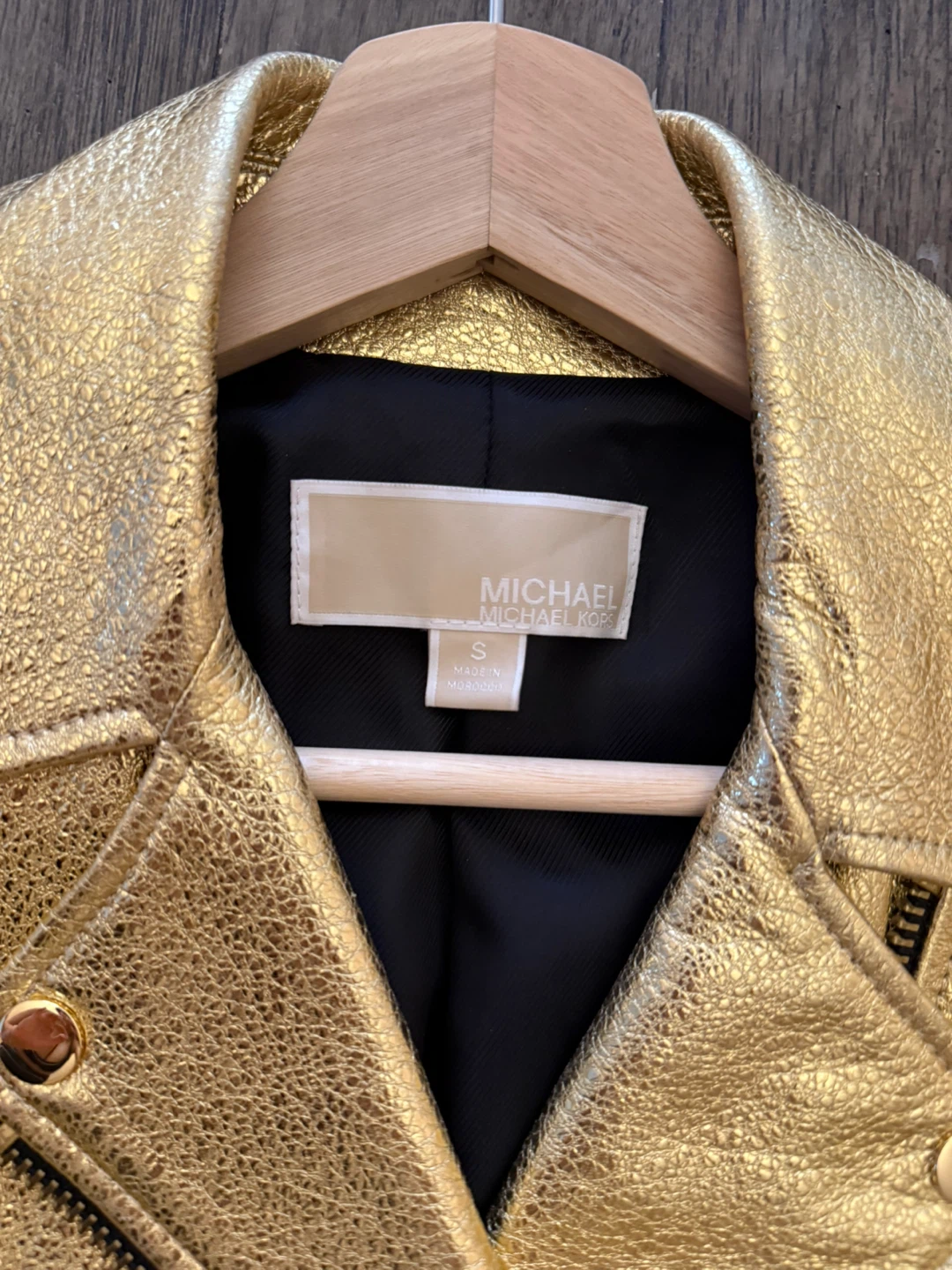 Michael Kors Gold Leather Moto Jacket - Size Small - photo 2