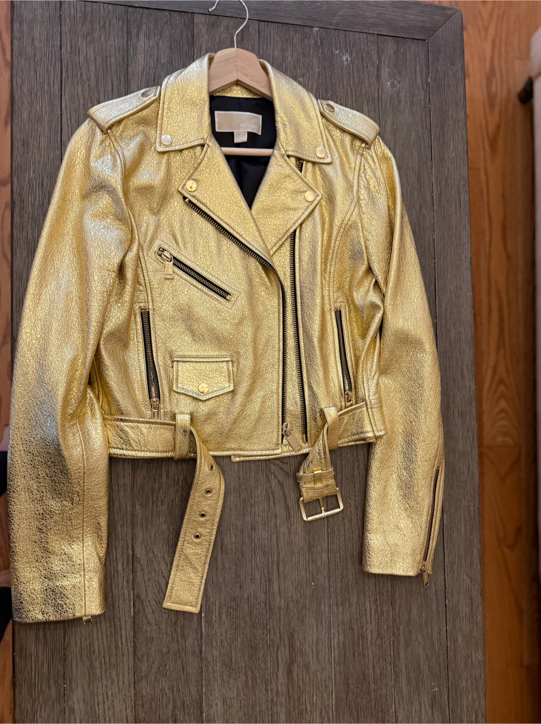 Michael Kors Gold Leather Moto Jacket - Size Small