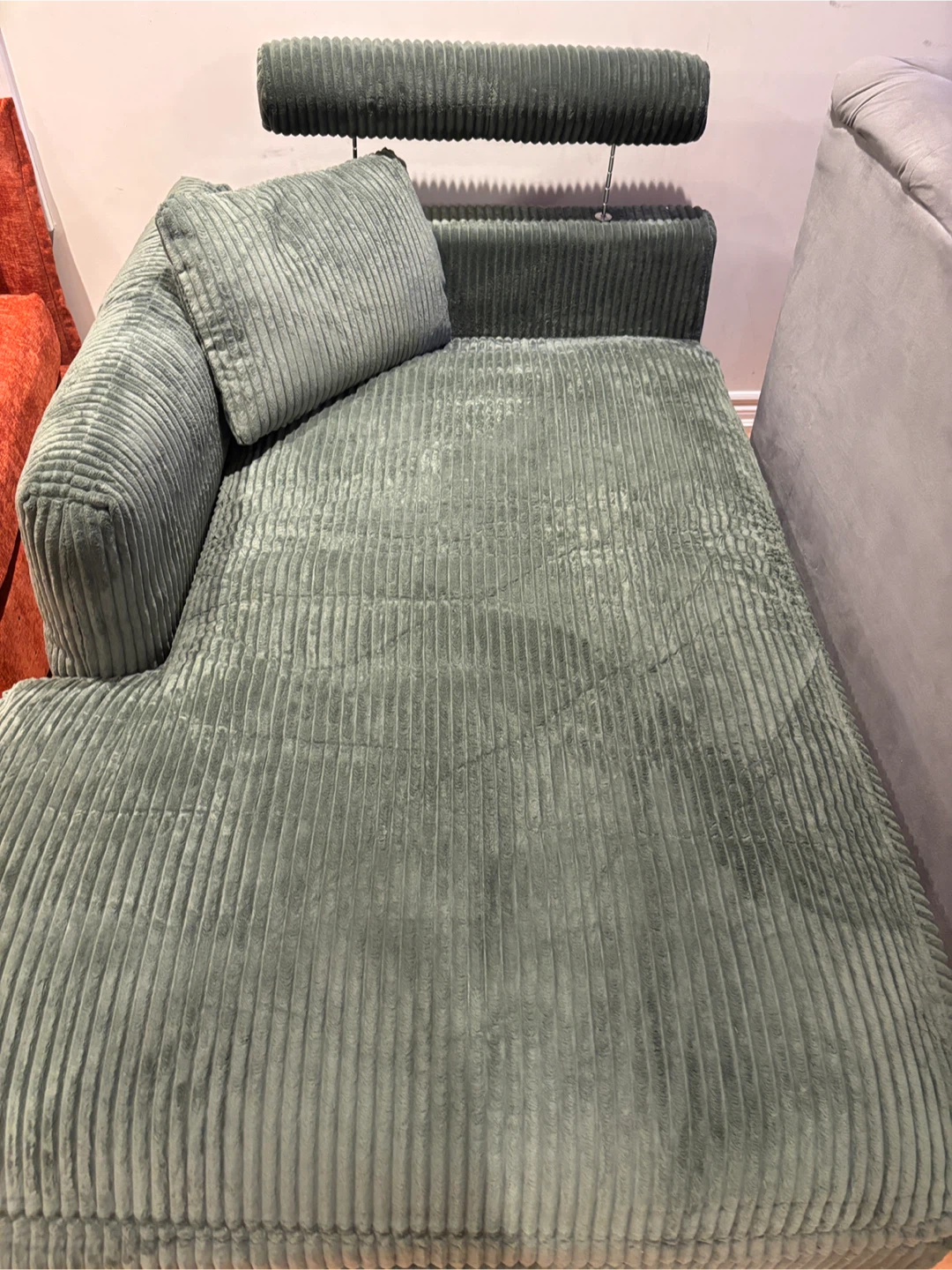 Green Corduroy Chaise Lounge couch- AS IS