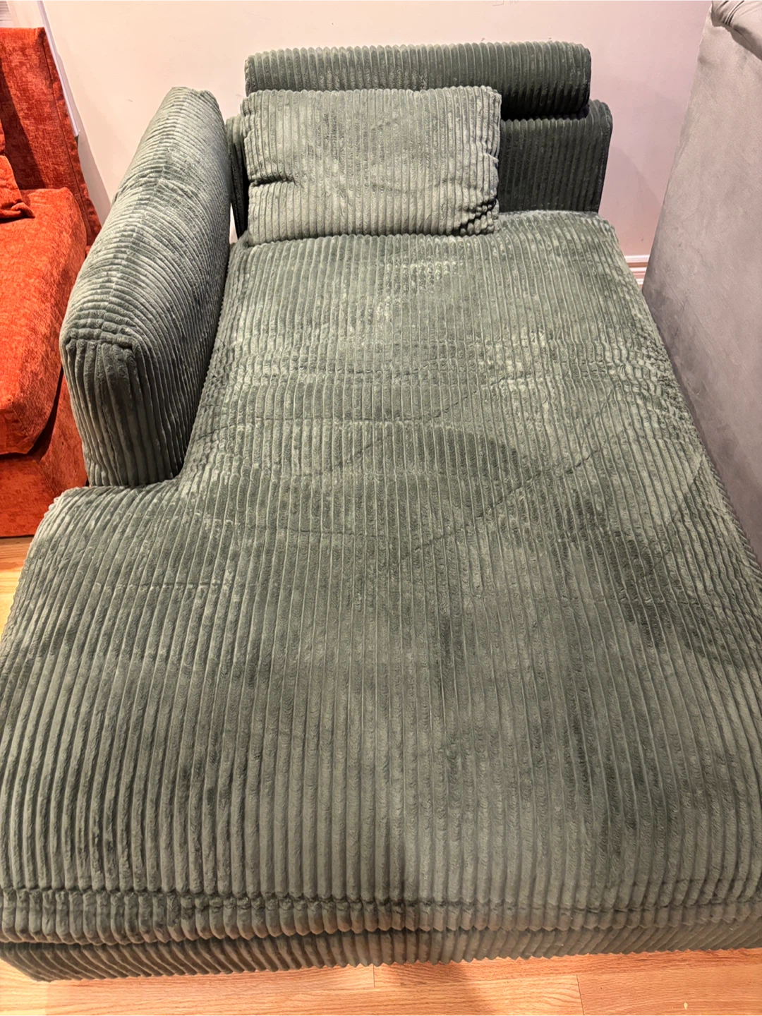 Green Corduroy Chaise Lounge couch- AS IS - photo 2