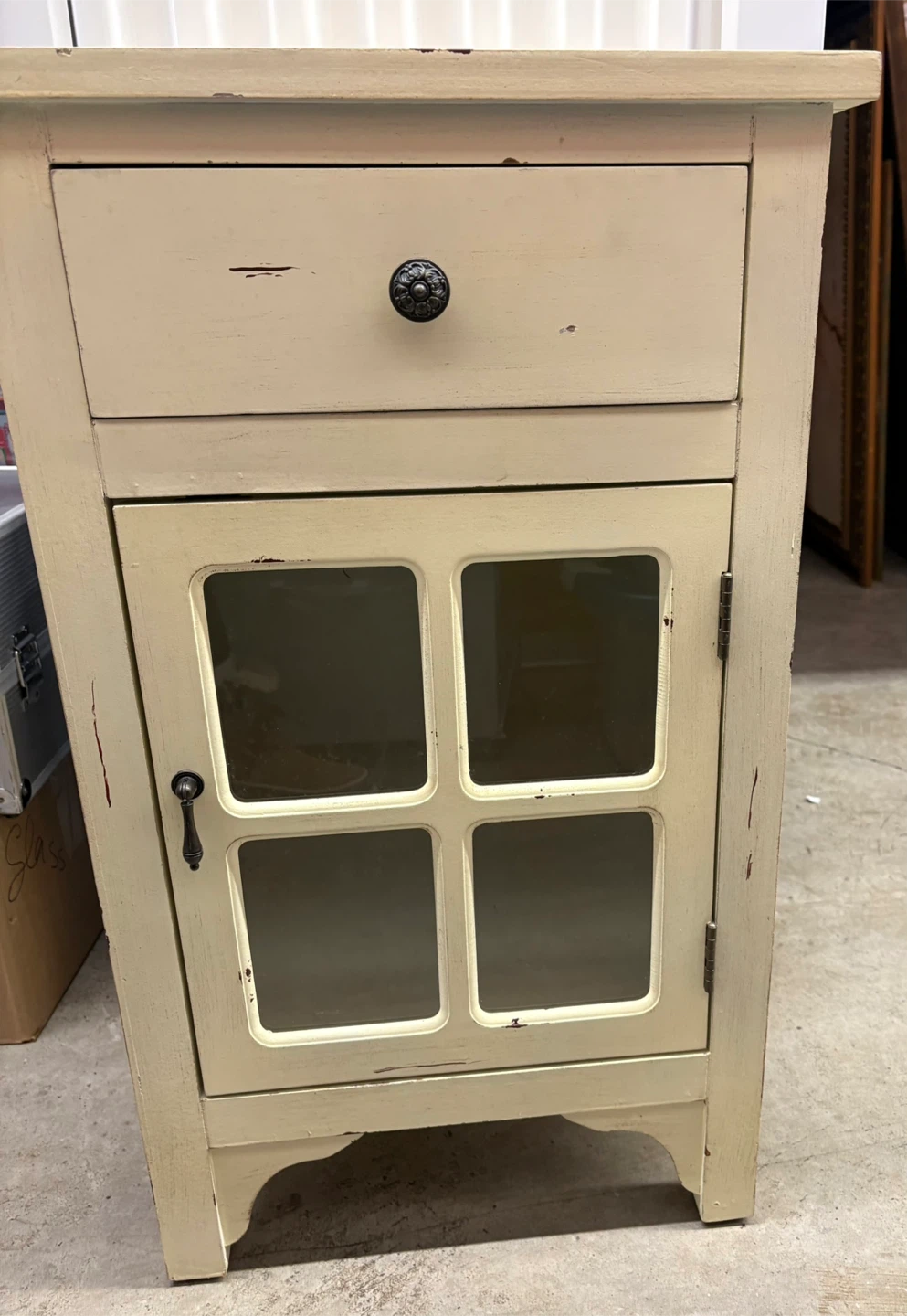 Cream Nightstand with Glass Door
