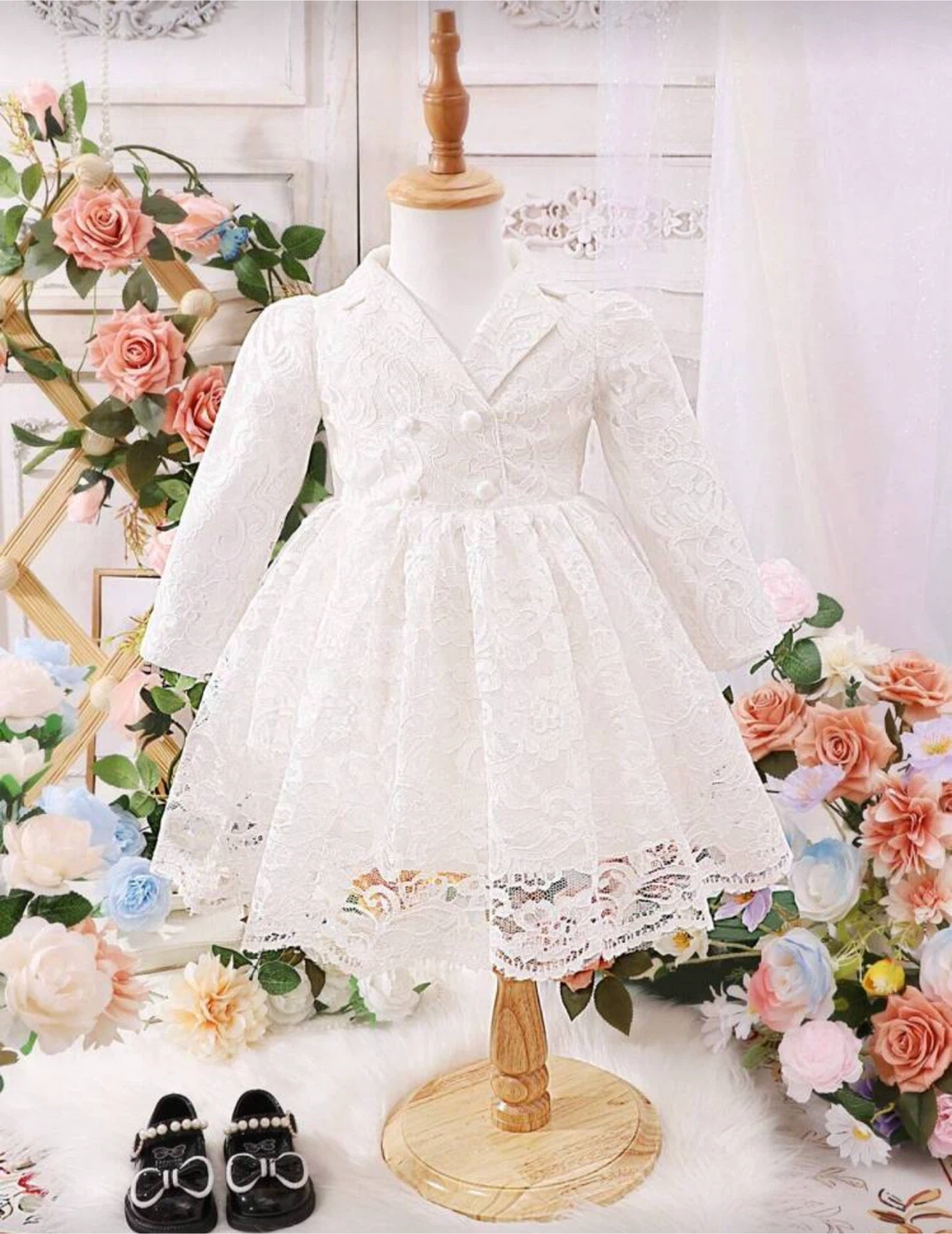 Baby Girl Double Button Lace Overlay Dress