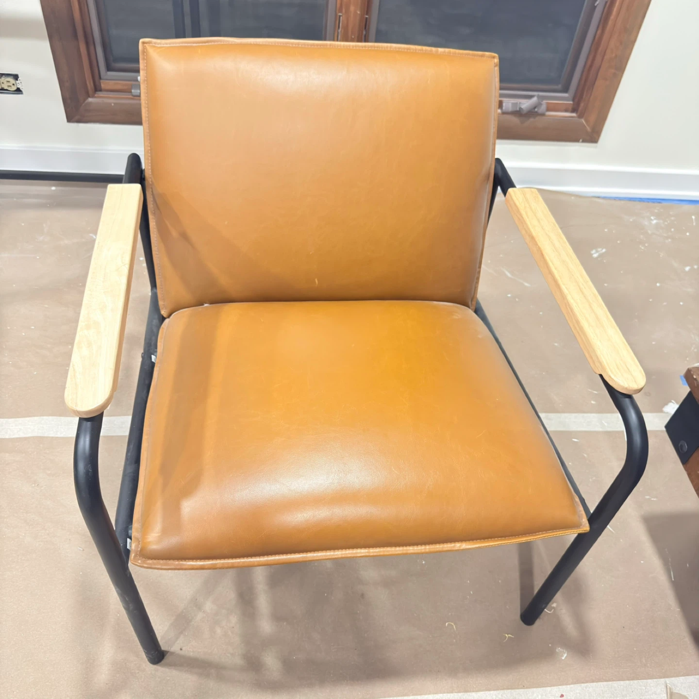 Tan Armchair with Black Metal Frame