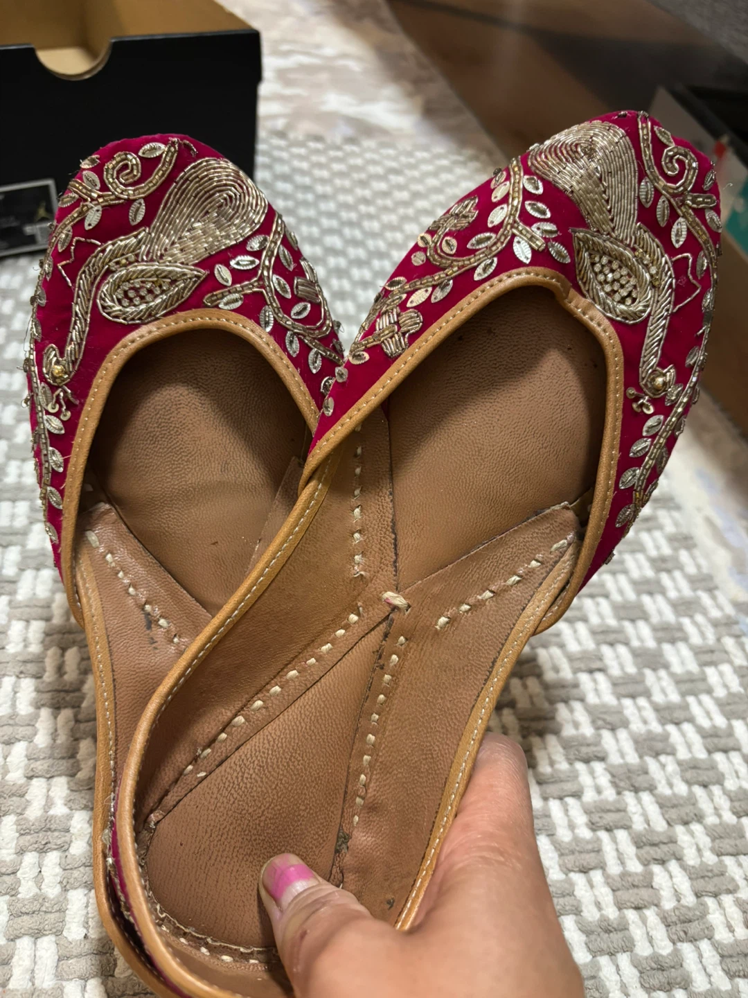 Red Embroidered Indian Jutti Shoes - Size 9 - photo 2